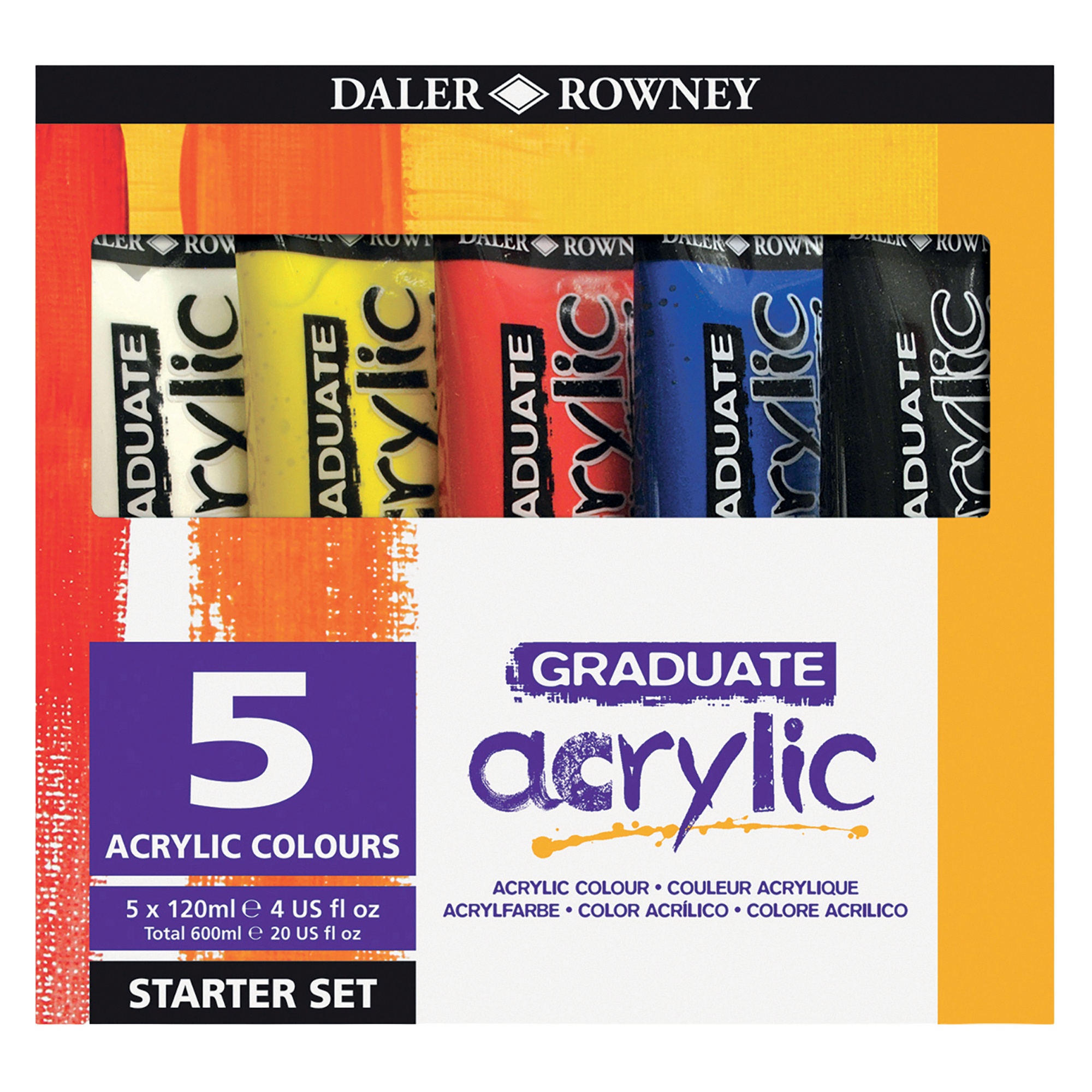 Starter set 5 tubi 120ml colore acrilico fine Graduate colori assortiti Daler Ro