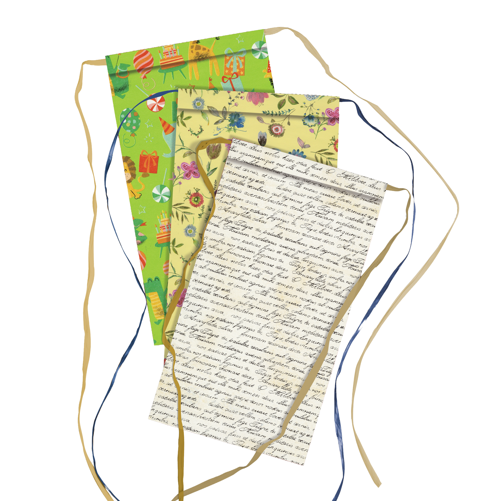 Blister 3pz sacchetto carta c/nastro rafia 26x40+5cm fantasie assortite Sadoch
