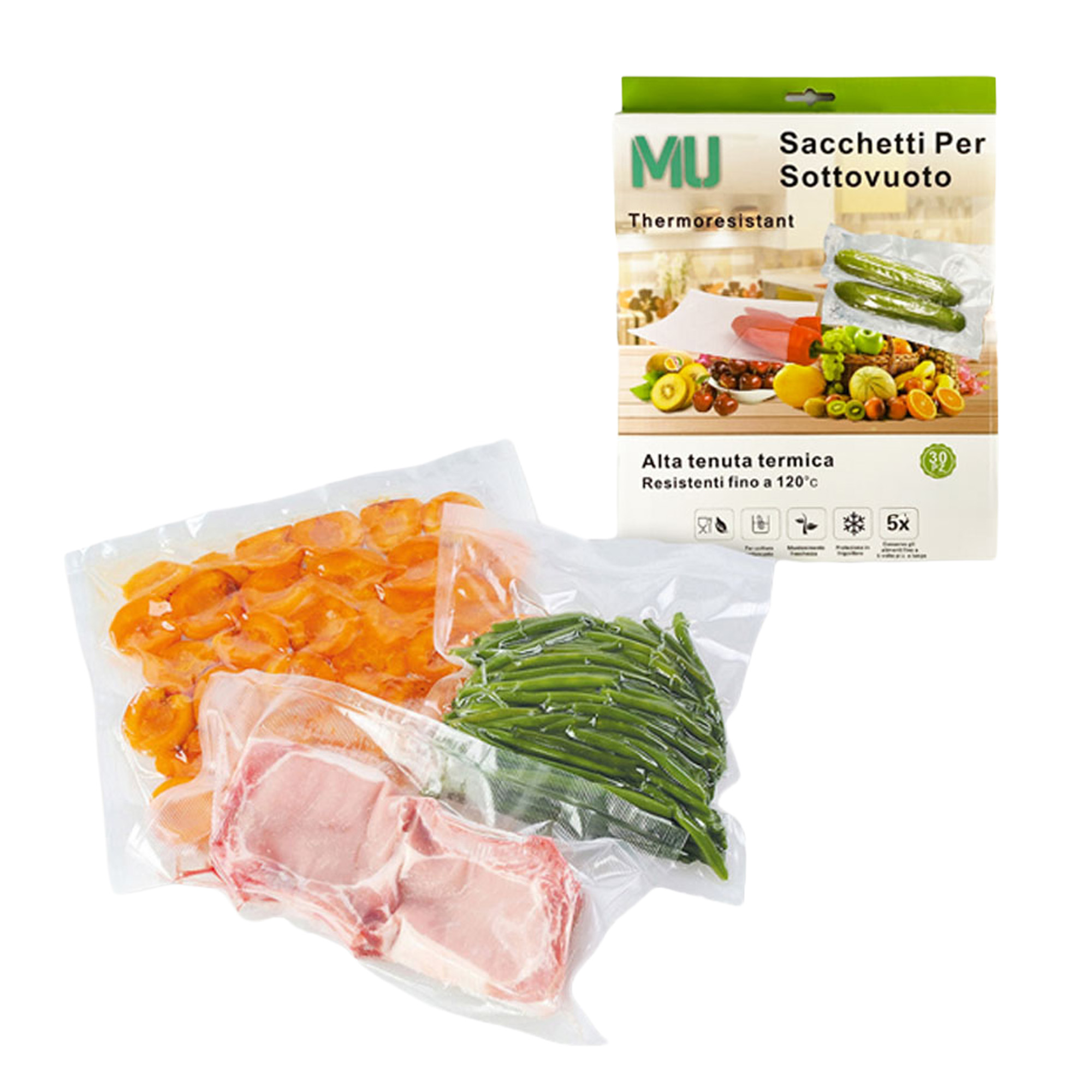 Conf. 30 sacchetti alimenti per sigillatrice sottovuoto 25x30cm …