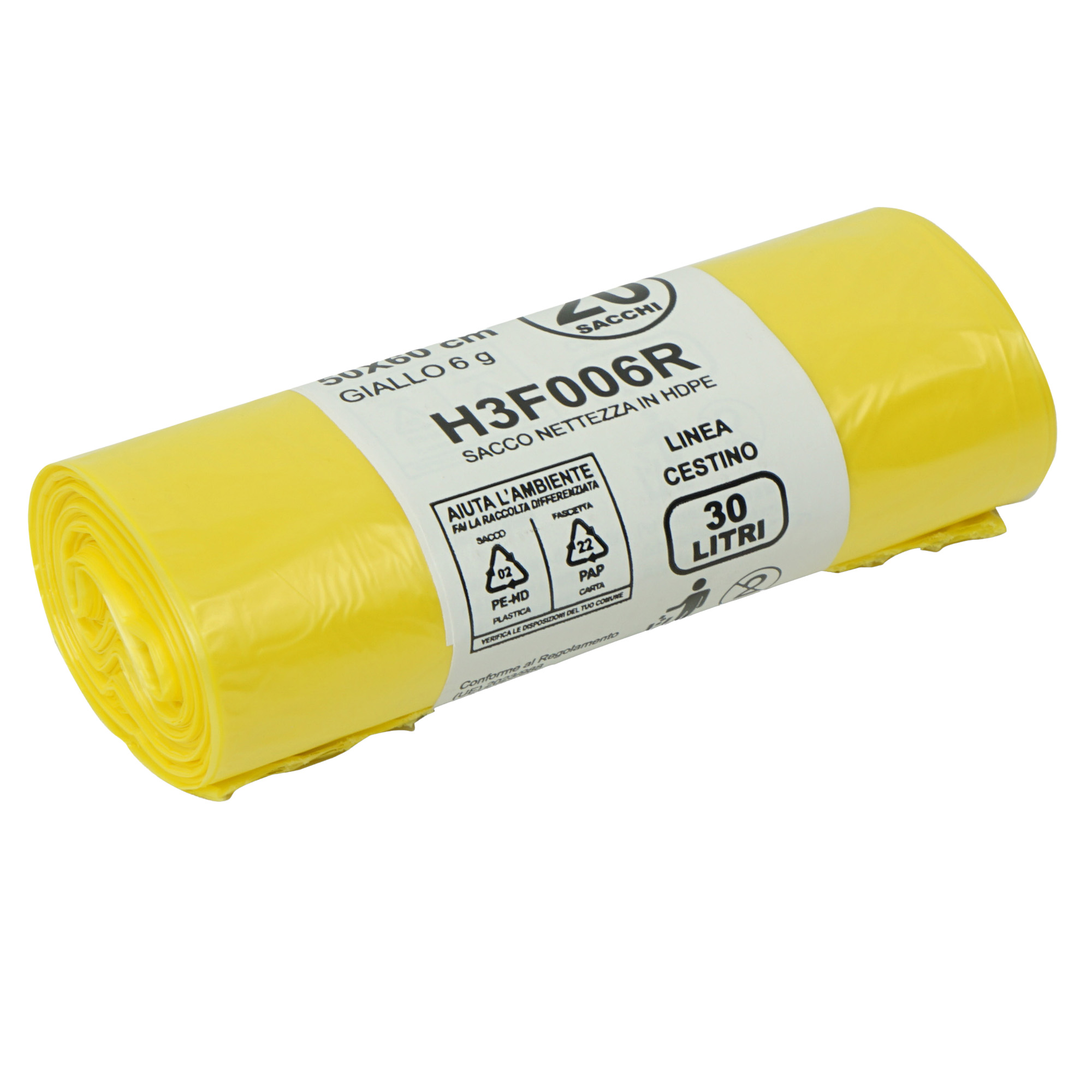 20 sacchi rifiuti 30L 50x60cm 15my HDPE giallo …