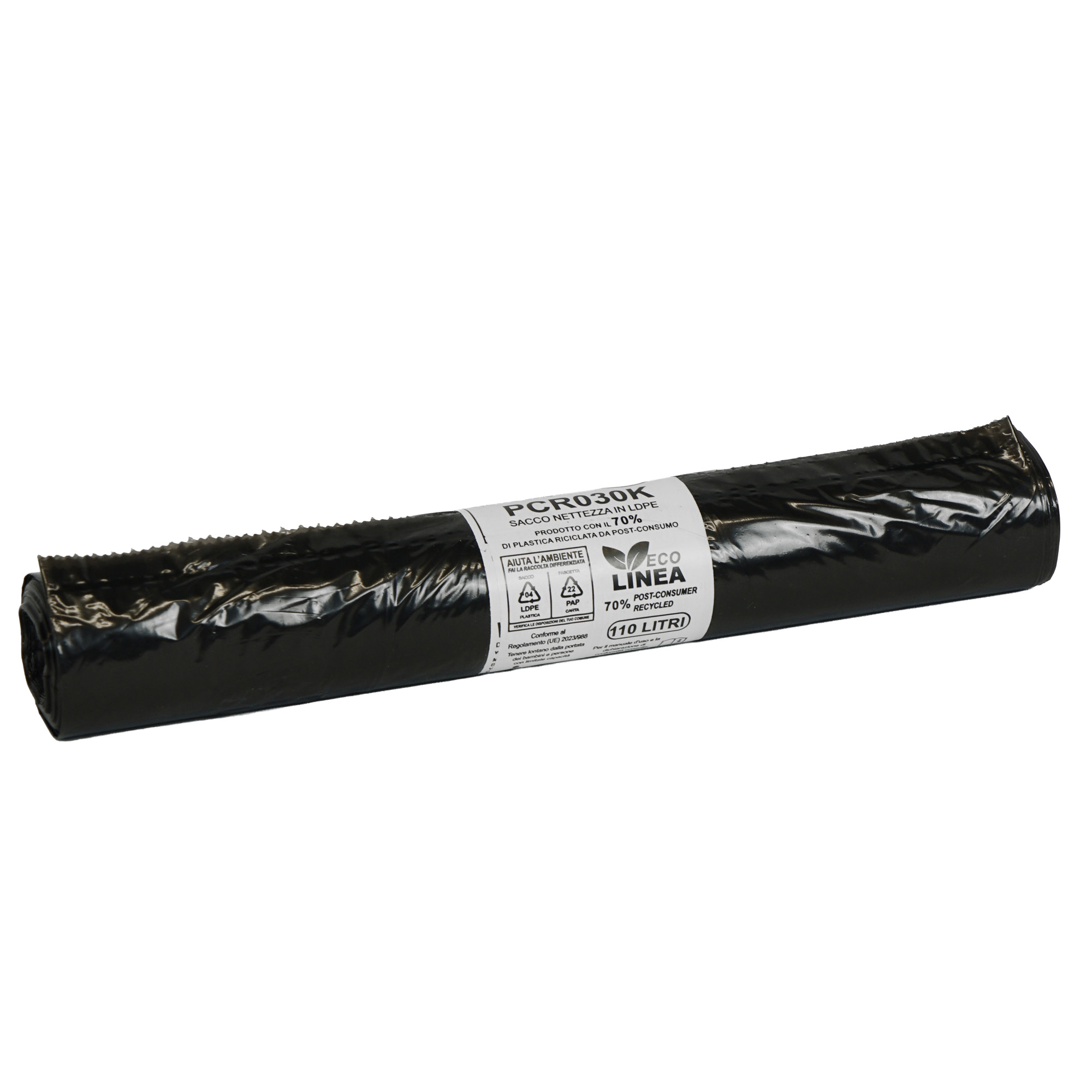 10 sacchi rifiuti PCR 110L 72x110cm 30gr nero Bio Extrusion