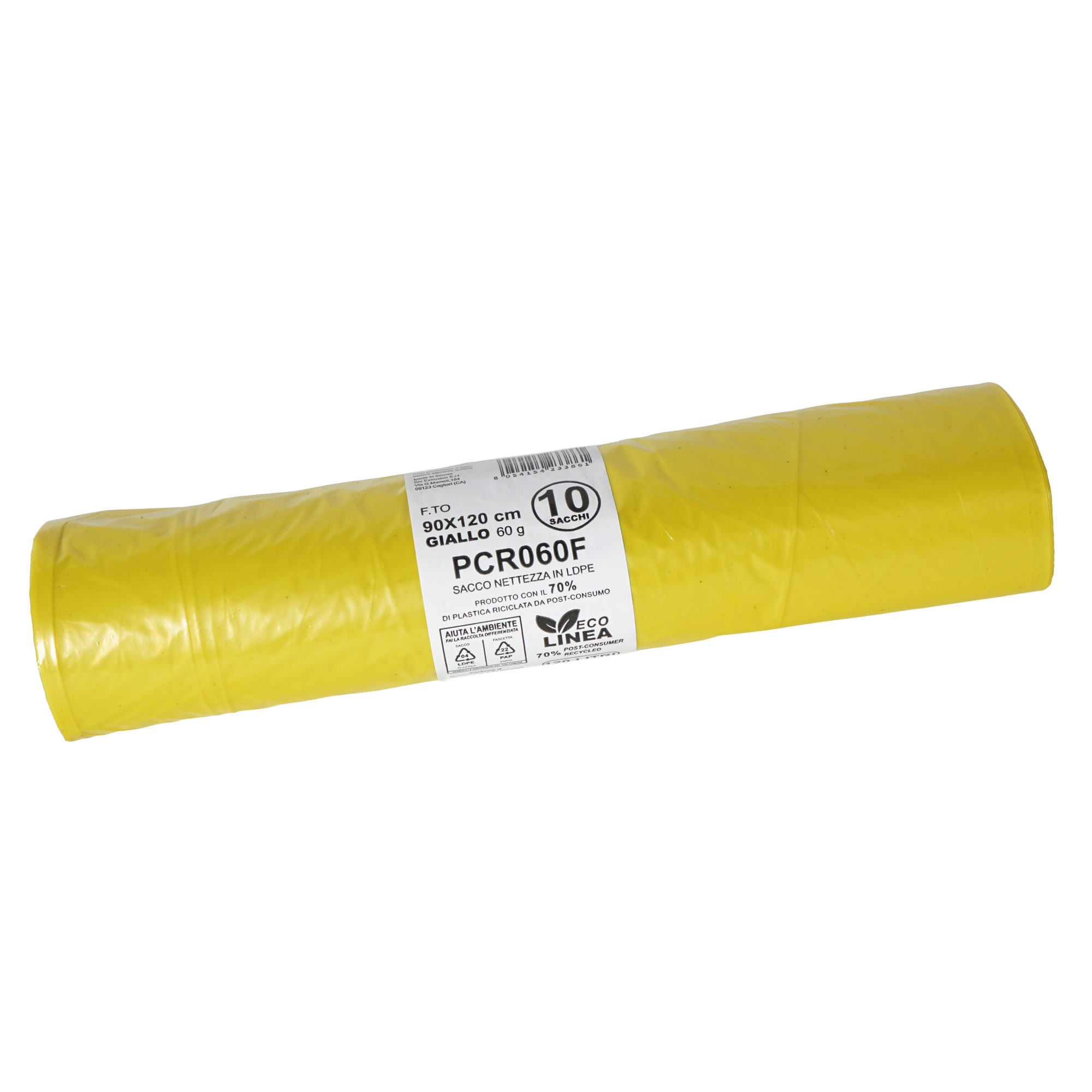 10 sacchi rifiuti PCR 120L 90x120cm 60gr giallo Bio Extrusion