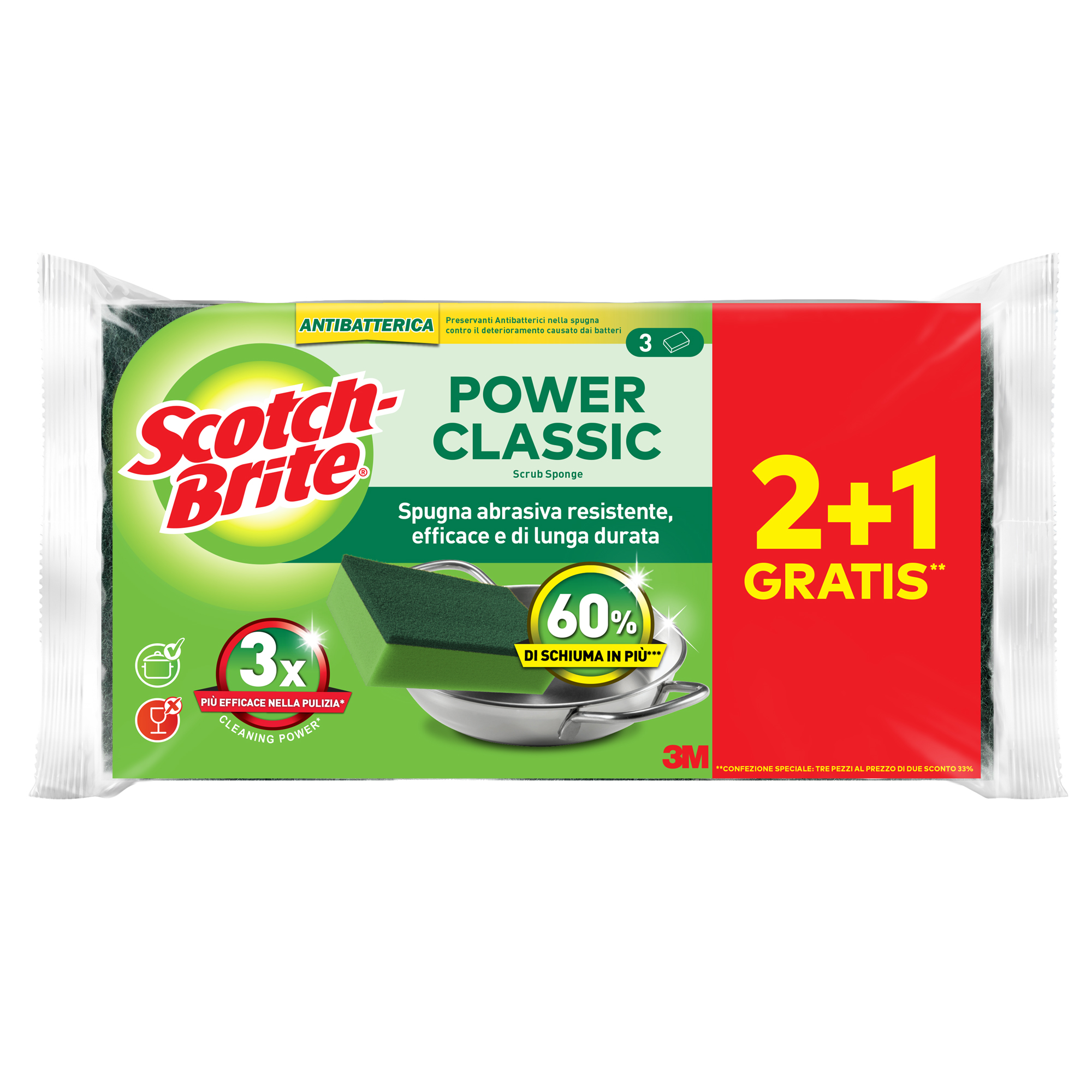 PACK 2+1 Spugne abrasive Power Classic antibatterica SCOTCH …