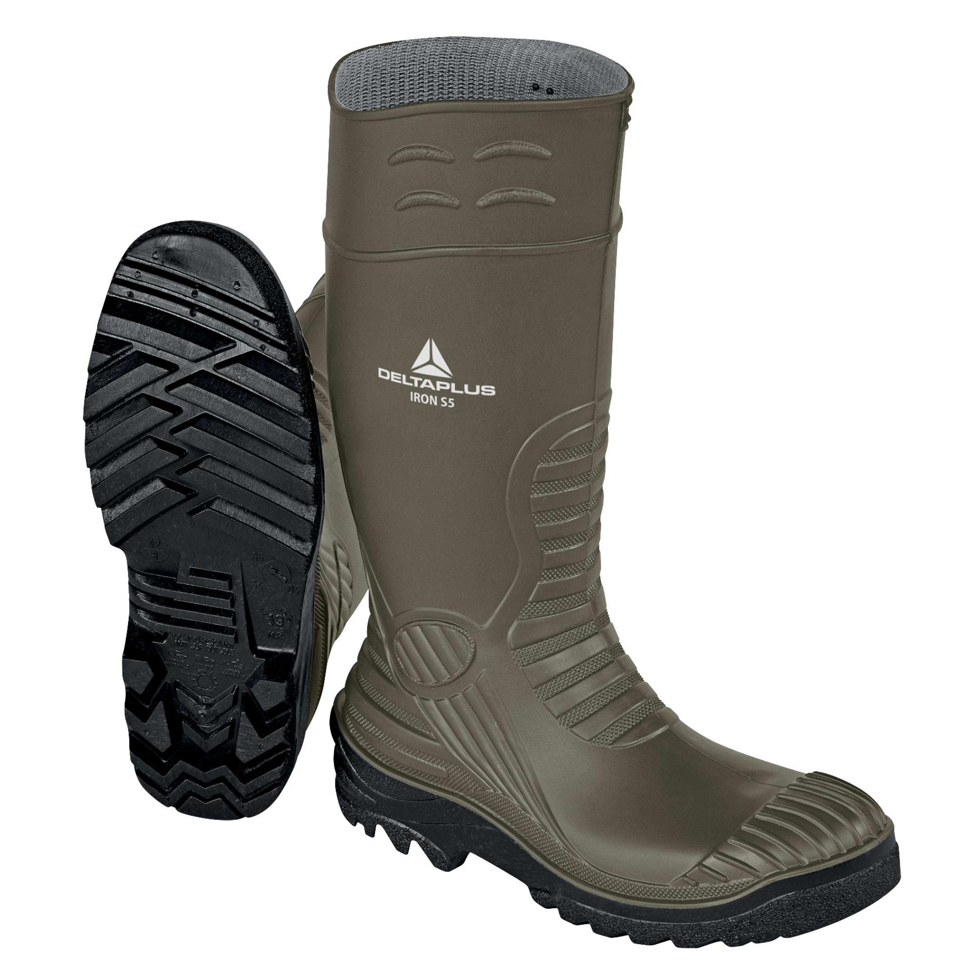 Stivali di sicurezza Iron S5 SRC - taglia 39 - PVC - kaki/nero - Deltaplus