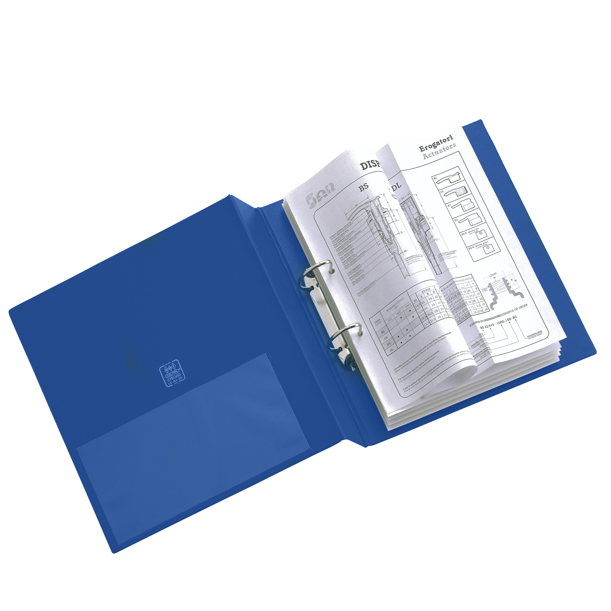 Raccoglitore Stelvio - 22 x 30 cm - 2 anelli a D 50 mm - dorso 7 cm - blu - Sei Rota