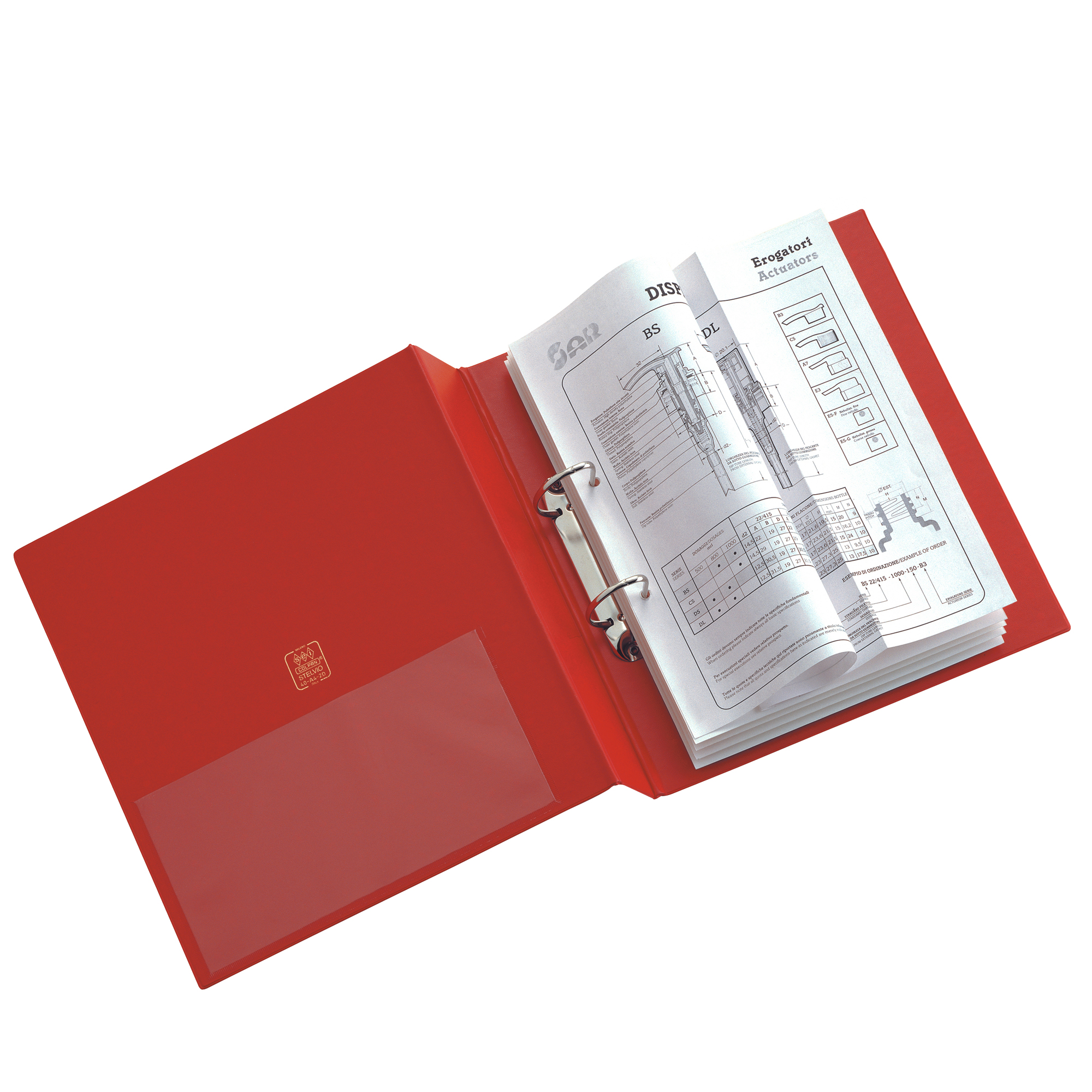 Raccoglitore Stelvio - 22 x 30 cm - 2 anelli a D 50 mm - dorso 7 cm - rosso - Sei Rota