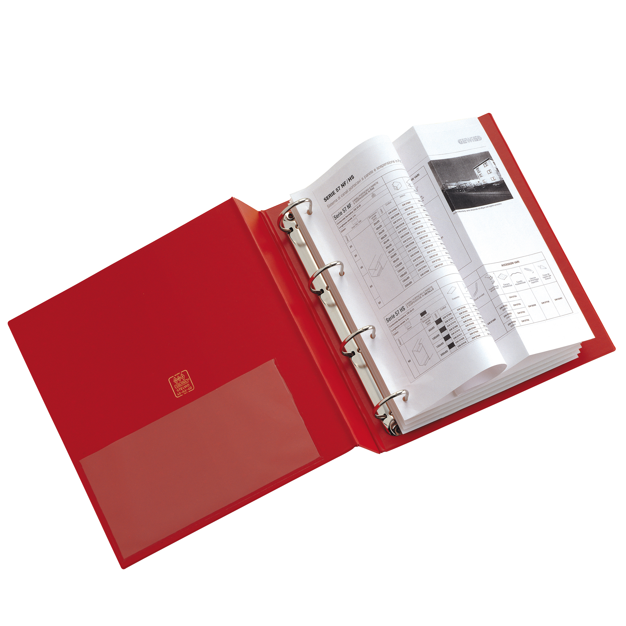 Raccoglitore Stelvio - 22 x 30 cm - 4 anelli tondi 40 mm - dorso 5,5 cm - rosso - Sei Rota
