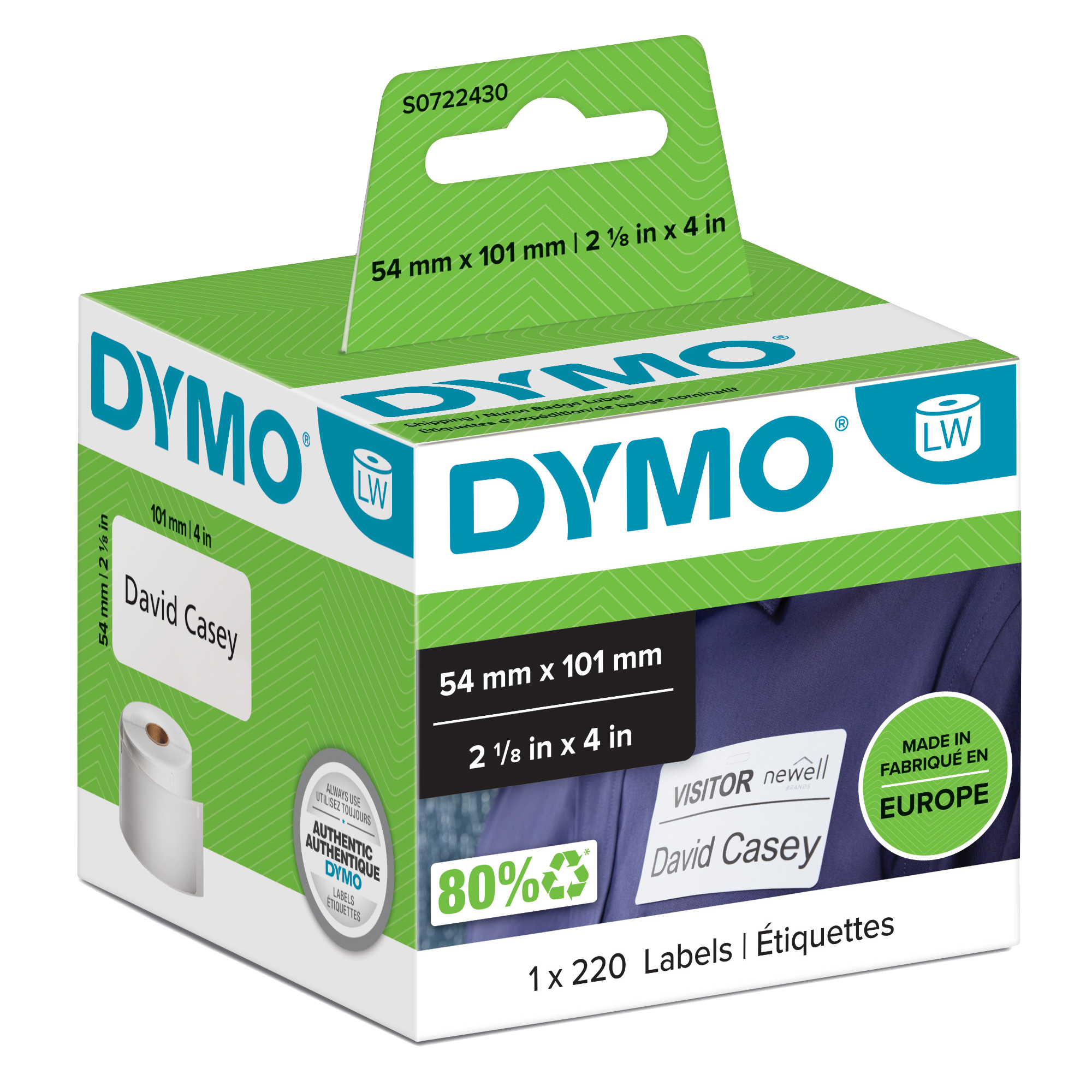 Rotolo 220 etichette LW - 990140 - 54 x 101 - carta - spedizione/badge - bianco - Dymo