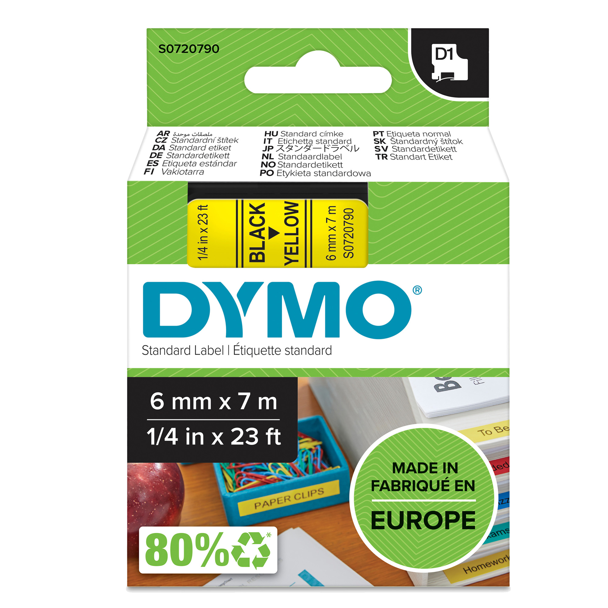 Nastro D1 standard 436180 - 6 mm x 7 mt - PL - nero/giallo - Dymo