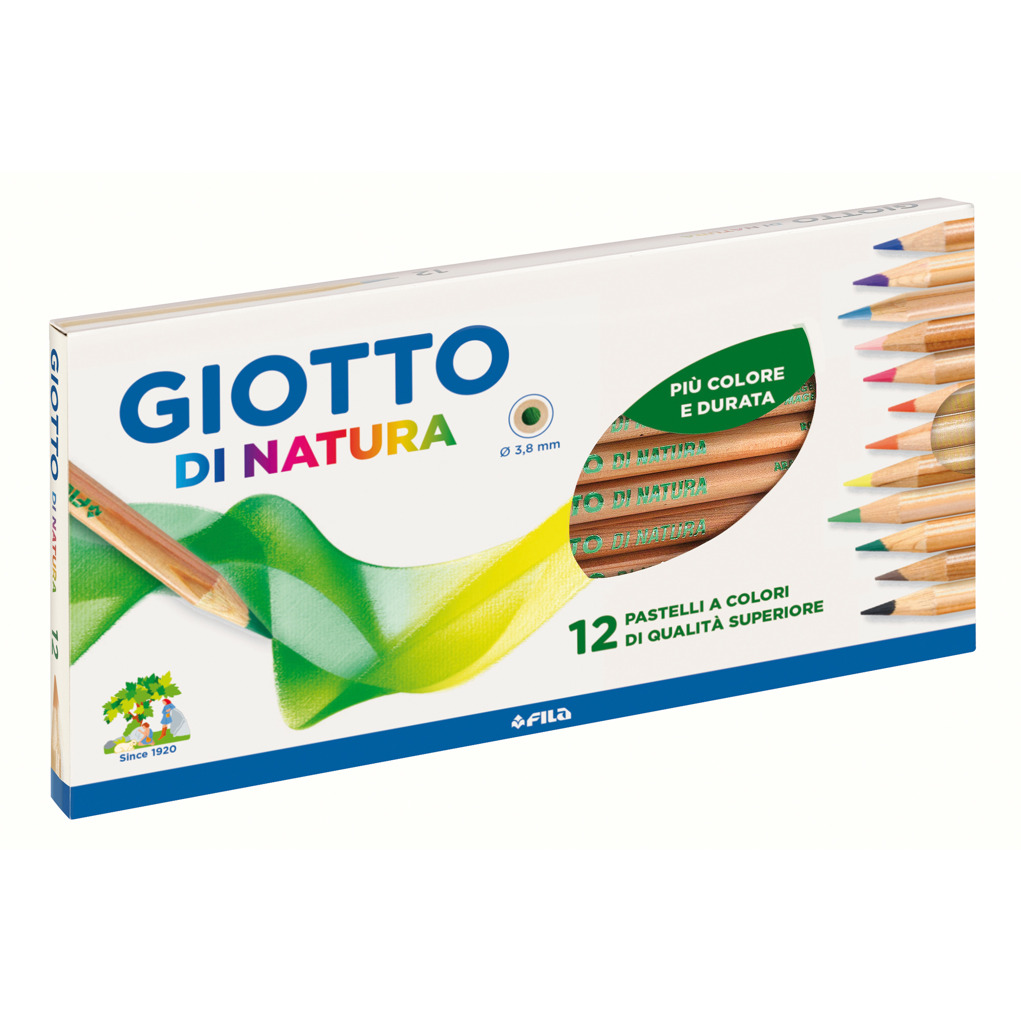Pastelli colorati Natura - diametro mina 4 mm - legno di cedro - colori assortiti - Giotto - astuccio 12 pezzi