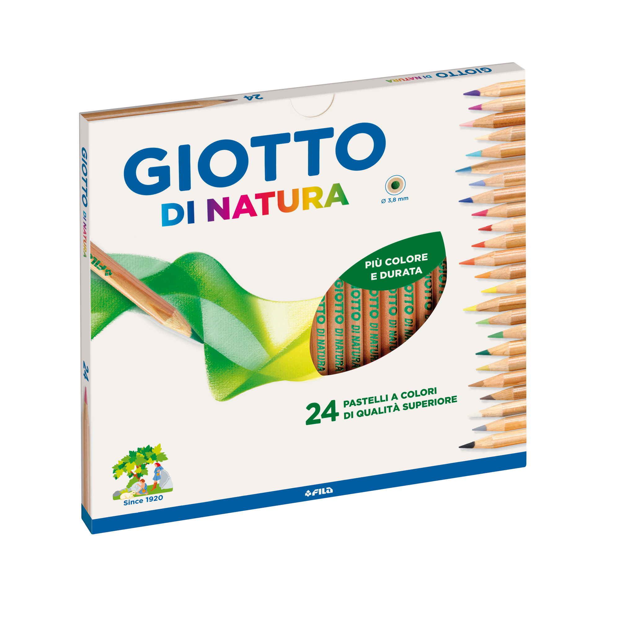 Pastelli colorati Natura - diametro mina 4 mm - legno di cedro - colori assortiti - Giotto - astuccio 24 pezzi