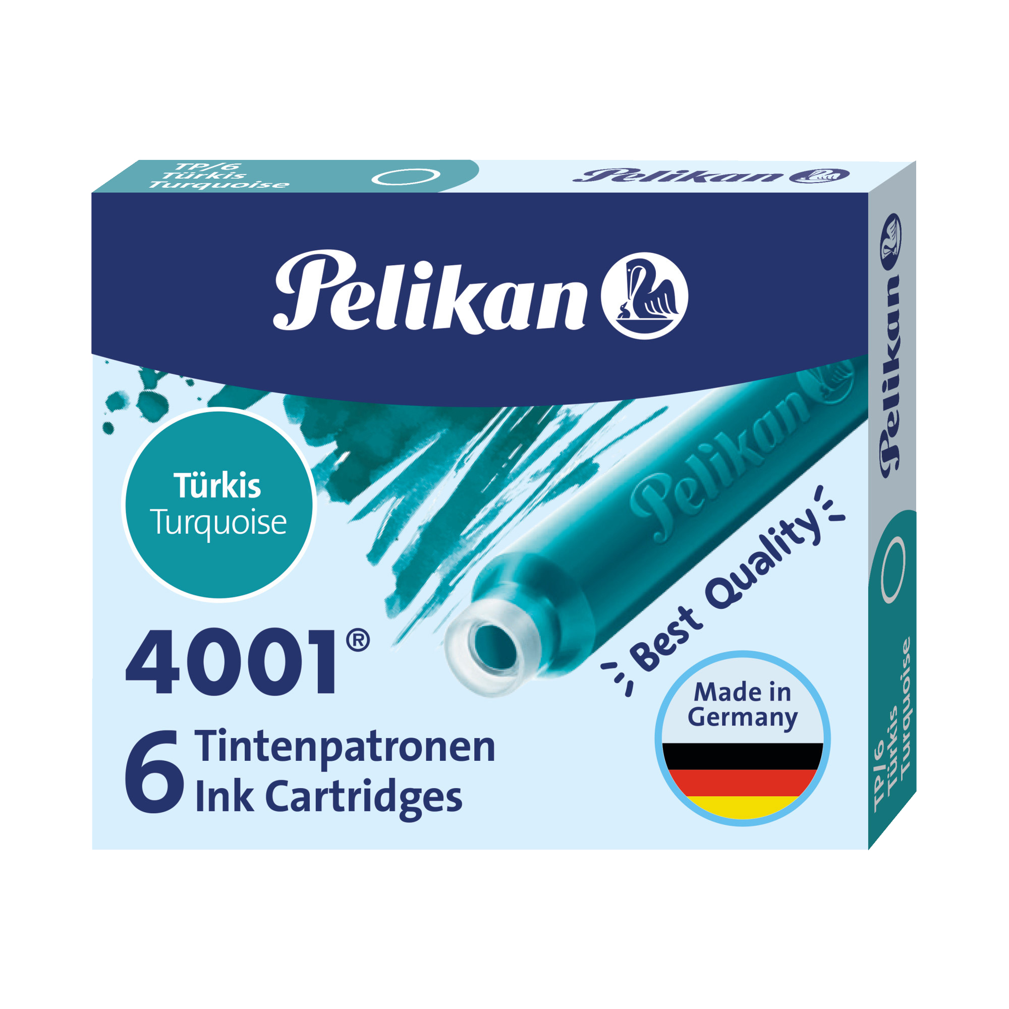 Cartucce inchiostro 4001 (TP/6) - lunghezza 39mm - turchese - Pelikan - scatola 6 cartucce