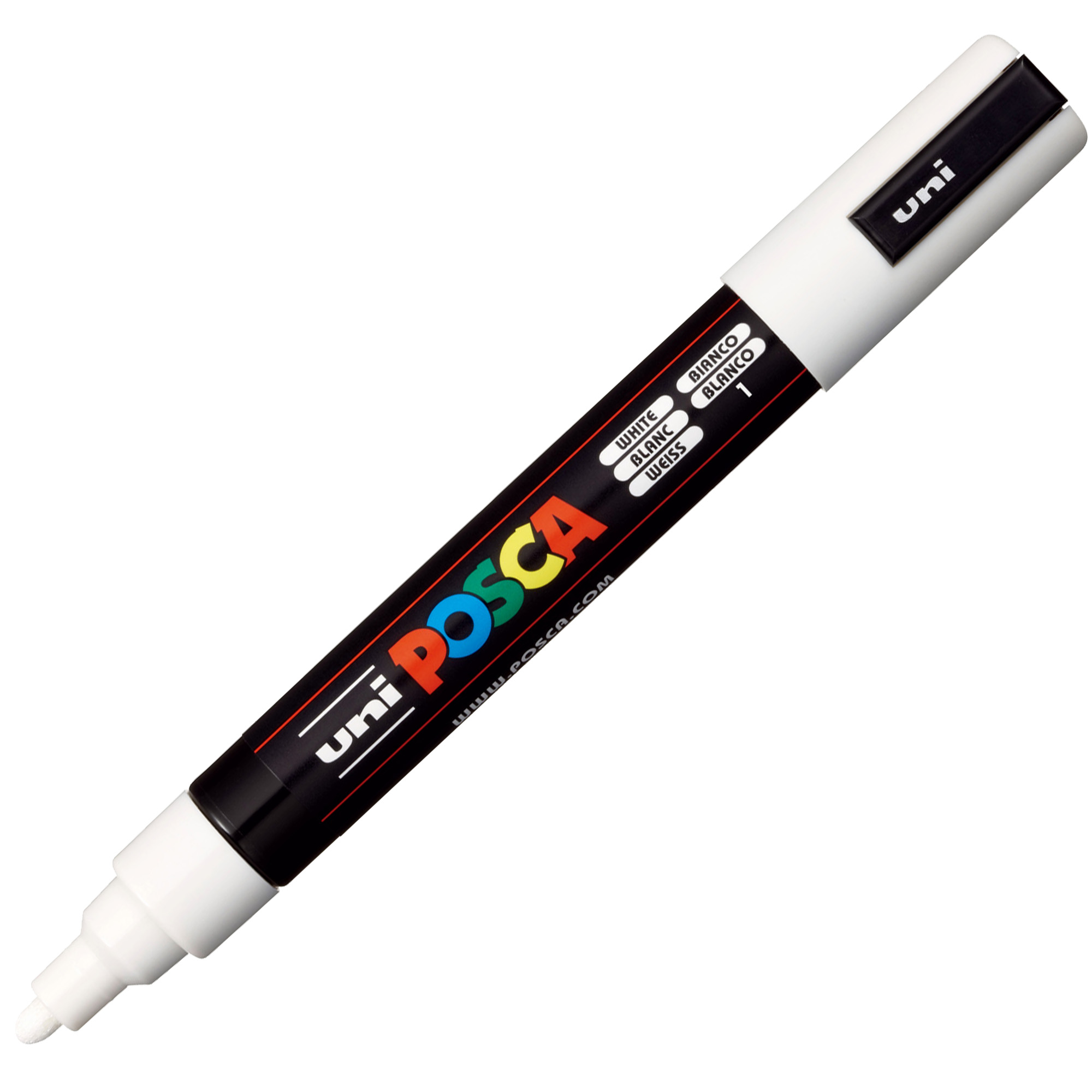 Marcatore a base d'acqua Uni Posca PC5M - punta tonda media da 1,8mm a 2,5mm - bianco - Uni Mitsubishi