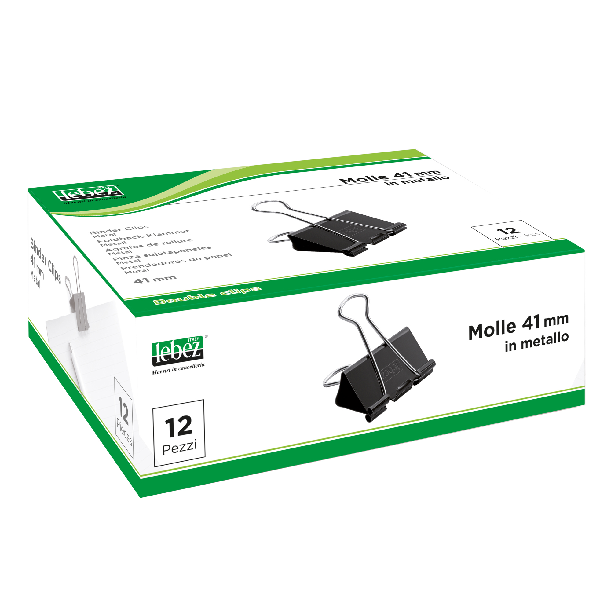 Molla Double Clips - 4,1 cm - nero - Lebez - conf. 12 pezzi