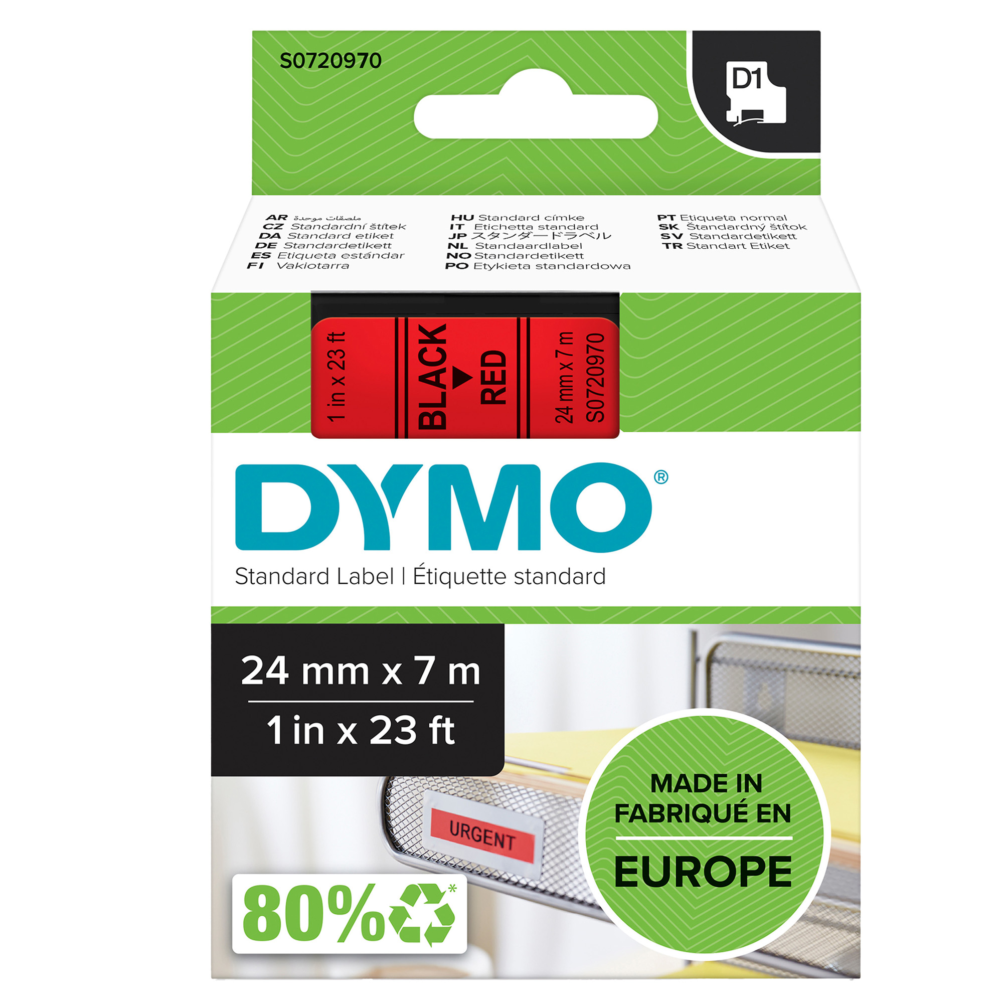 Nastro D1 standard 537170 - 24 mm x 7 mt - PL - nero/rosso - Dymo