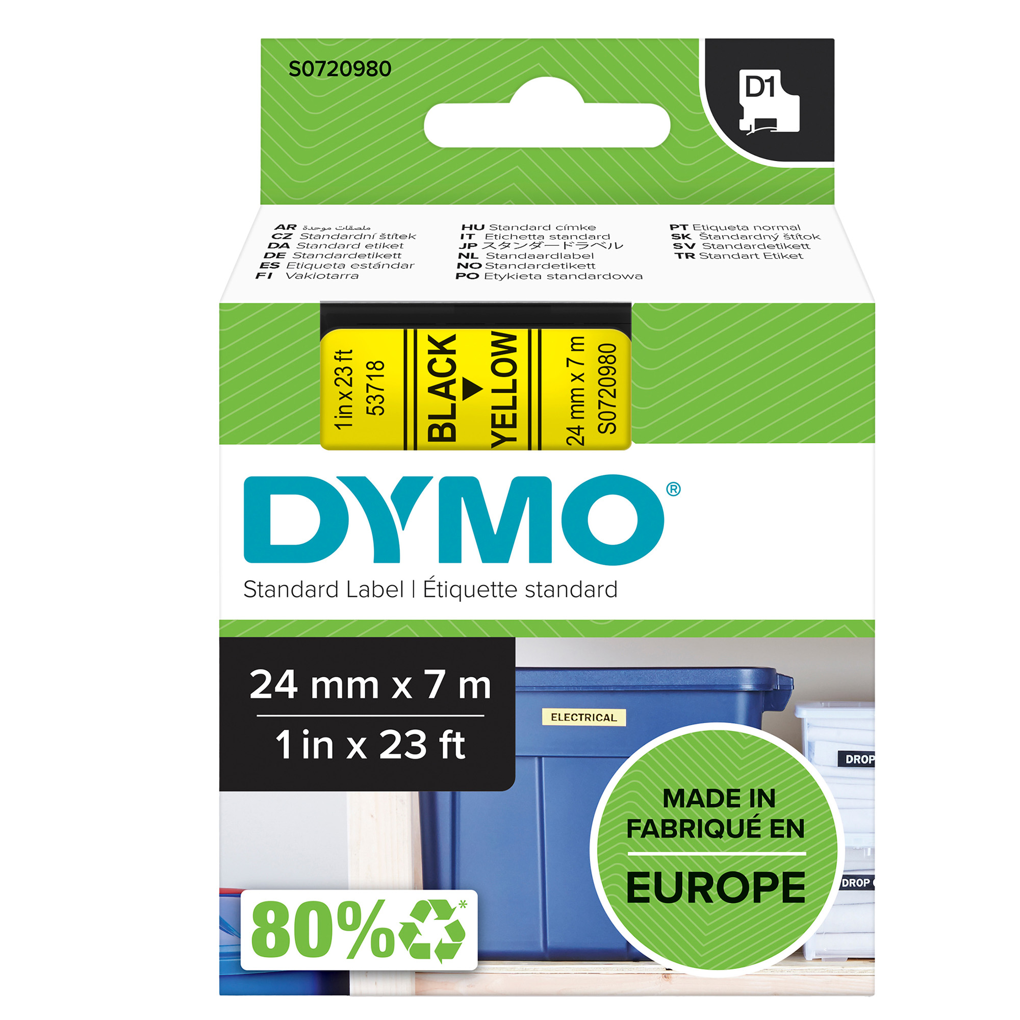 Nastro D1 standard 537180 - 24 mm x 7 mt - PL - nero/giallo - Dymo