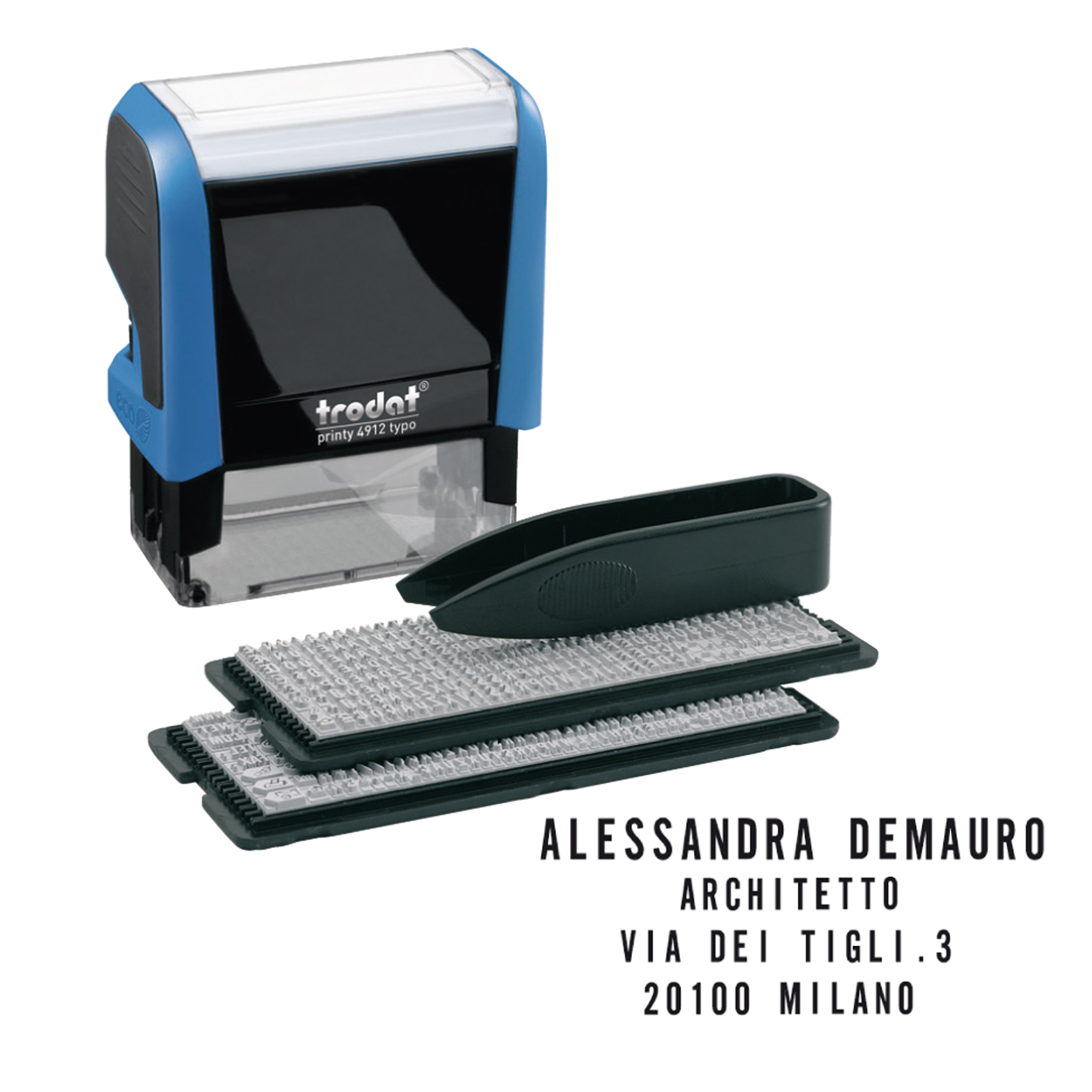 Timbro Printy Typo 4.0 autocomponibile - 38 x 14 mm - 3 righe - Trodat