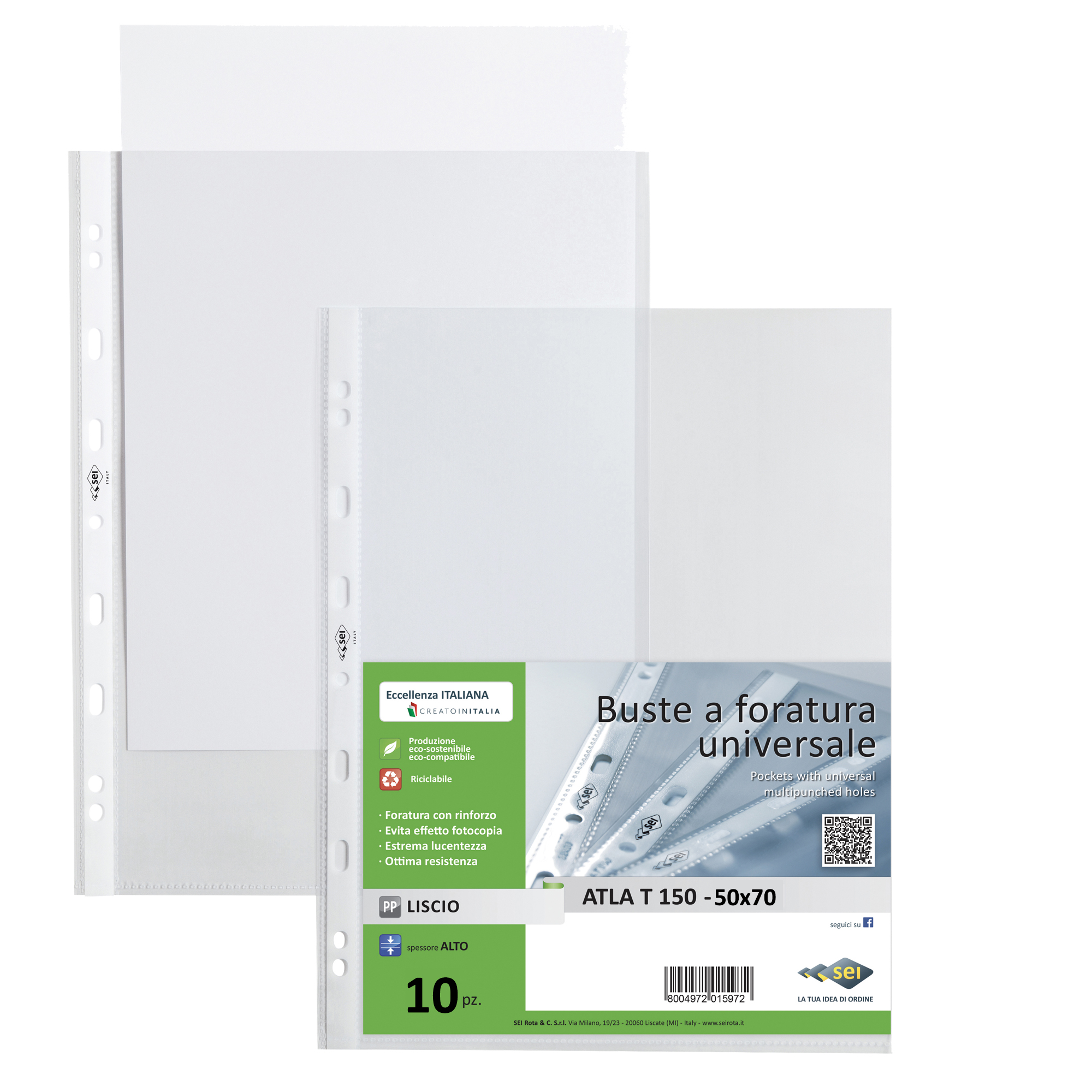 Buste forate Atla T - pesante - liscio - 50 x 70 cm - trasparente - Sei Rota - conf. 10 pezzi