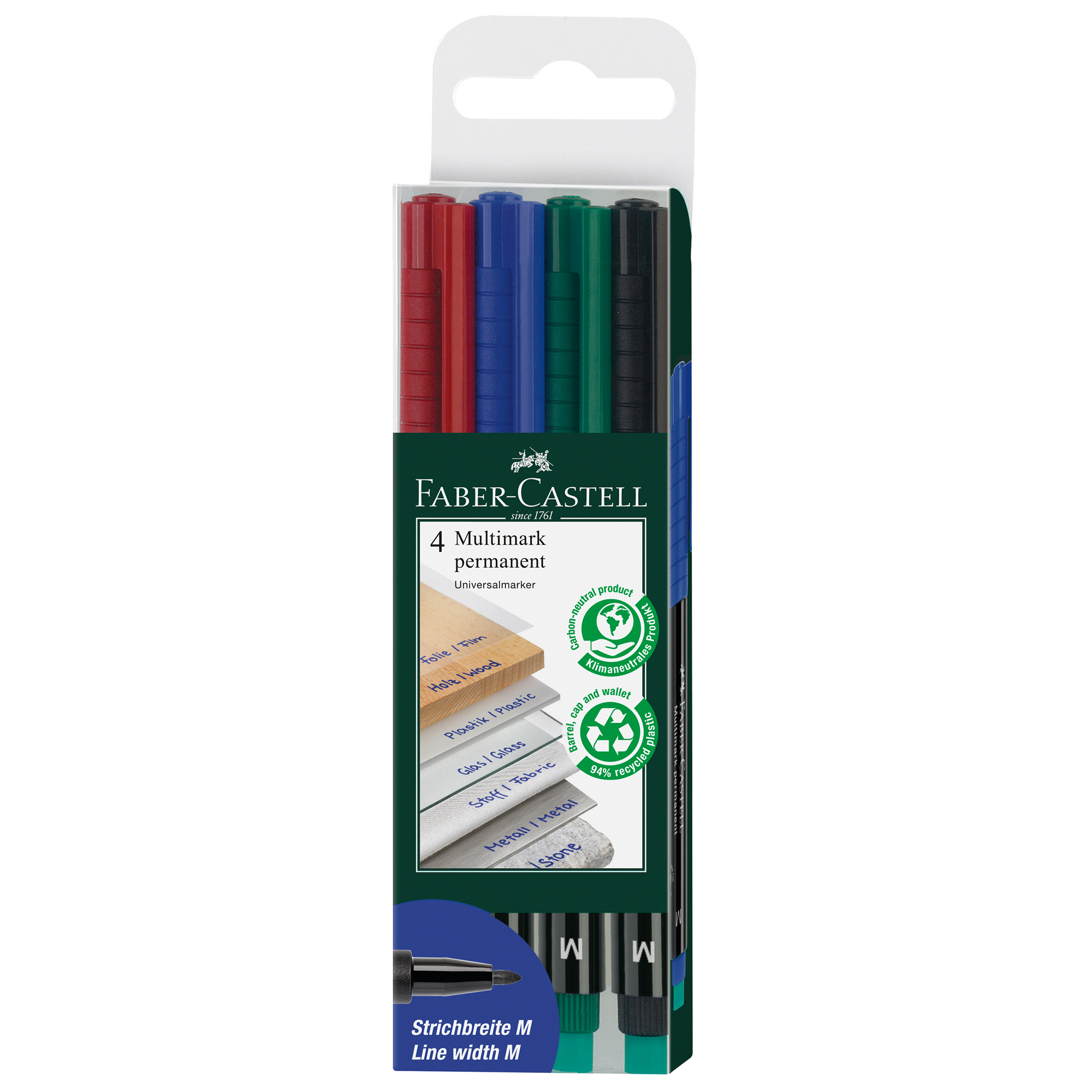 Pennarello Multimark universale permanente con gomma - punta media 1,0mm - astuccio 4 colori - Faber-Castell