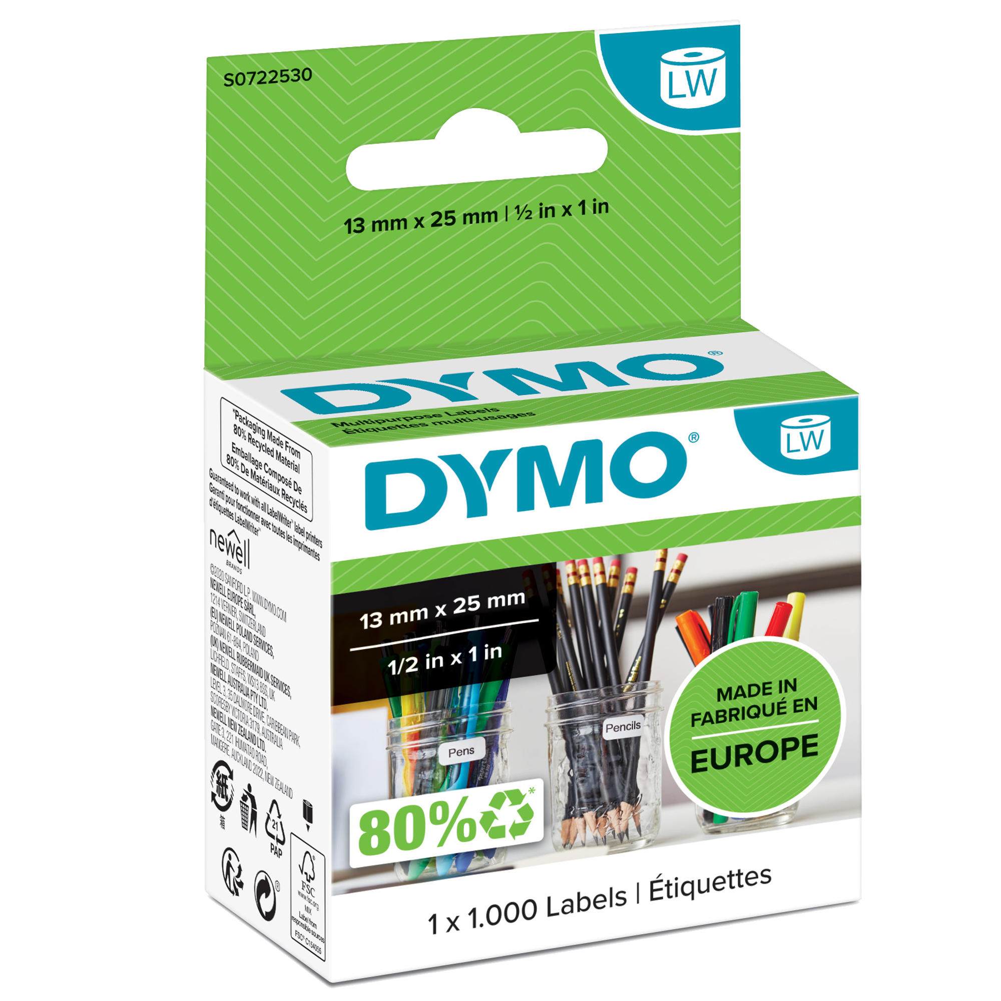 Rotolo 1000 etichette LW 13530 - 13 x 25 mm - carta - multiuso - removibile - bianco - Dymo