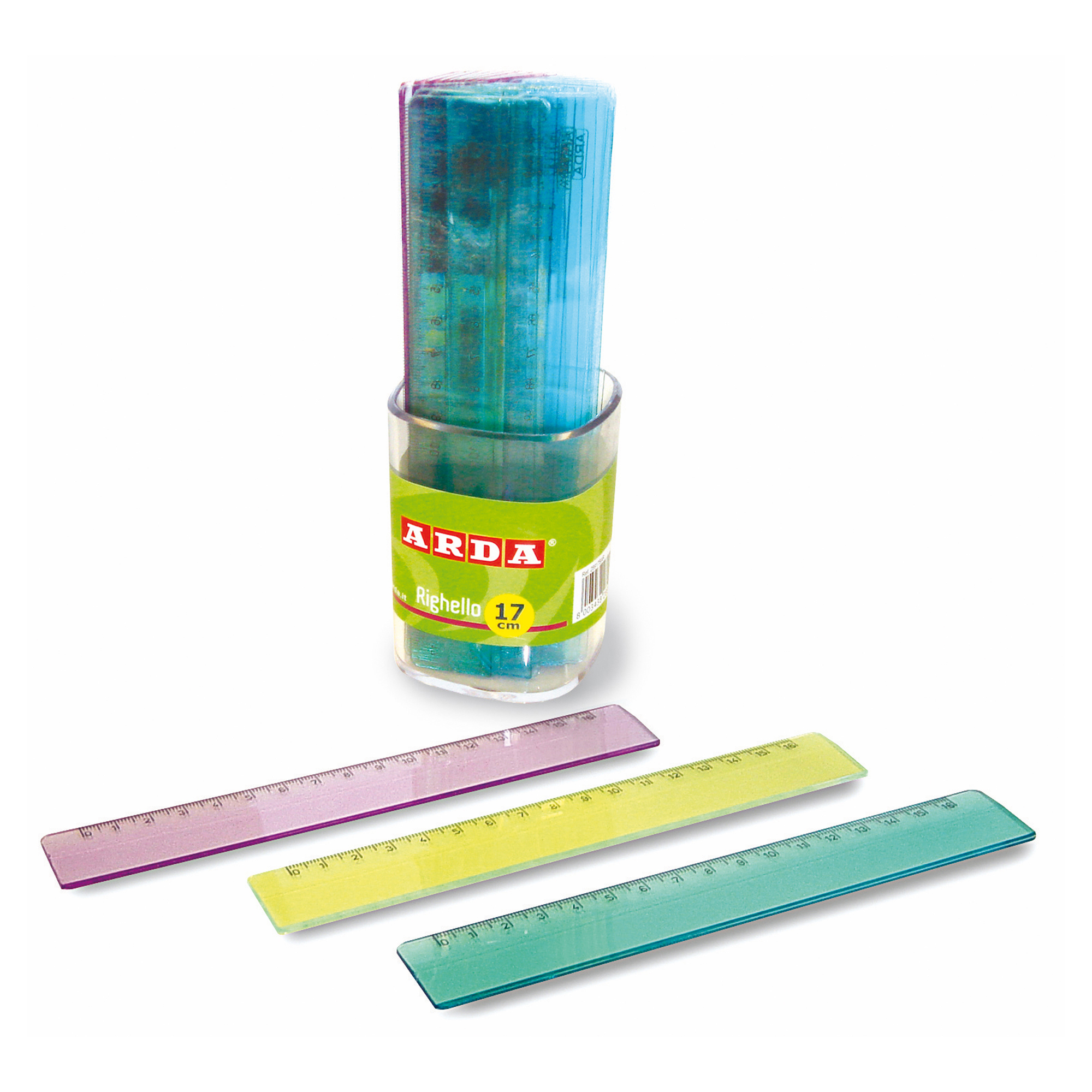 Barattolo 30 righelli - 17cm - colori trasparenti …