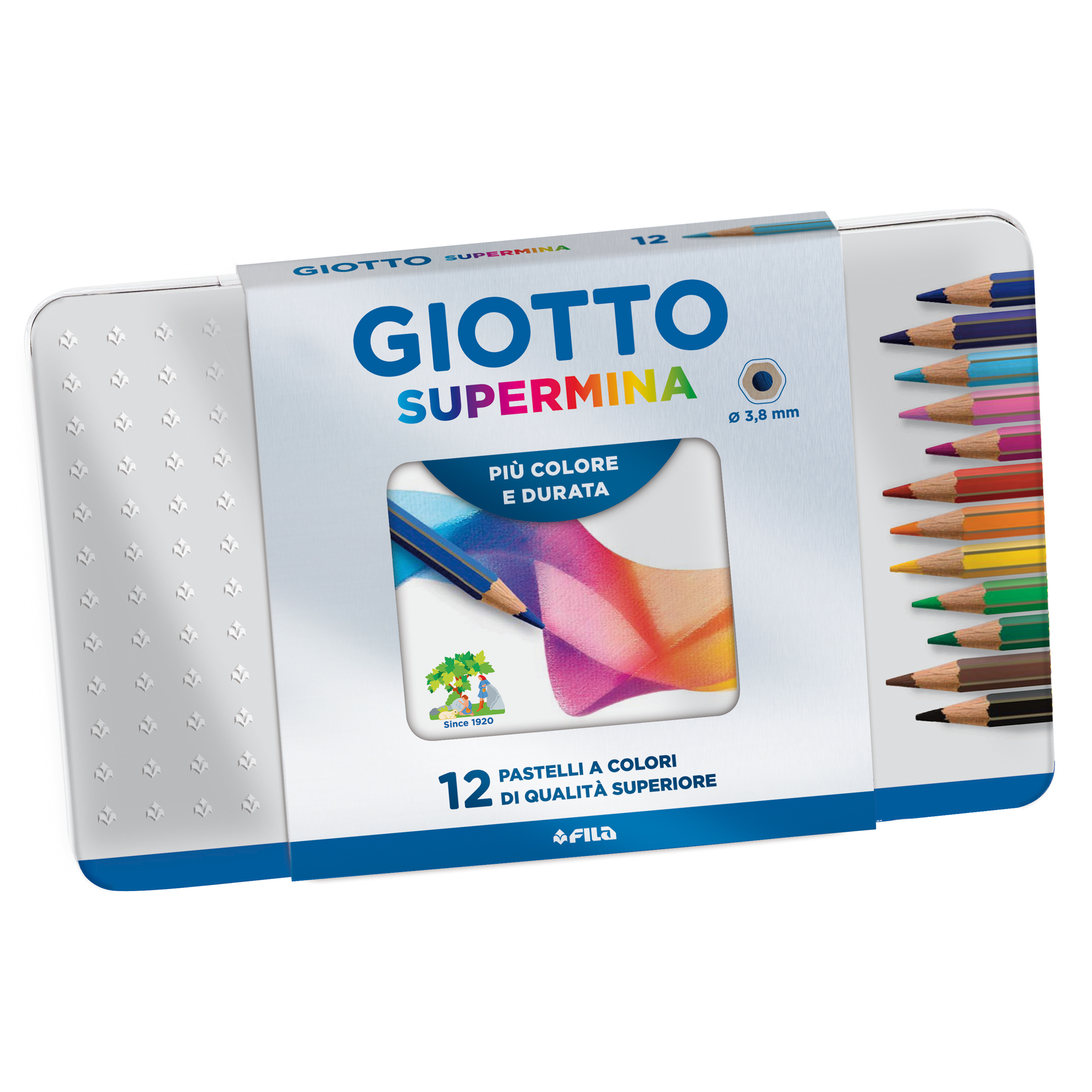 Pastello Supermina - mina 4 mm - colori assortiti - Giotto - astuccio in metallo 12 pezzi