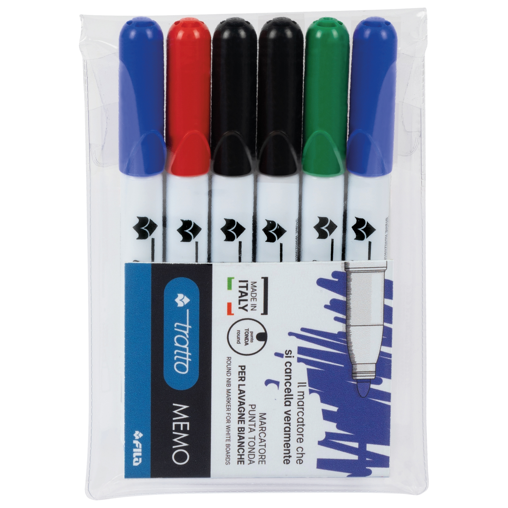 Pennarello Tratto Memo - a secco - per lavagne cancellabili - punta conica - tratto 2,5mm - astuccio 6 colori - Tratto