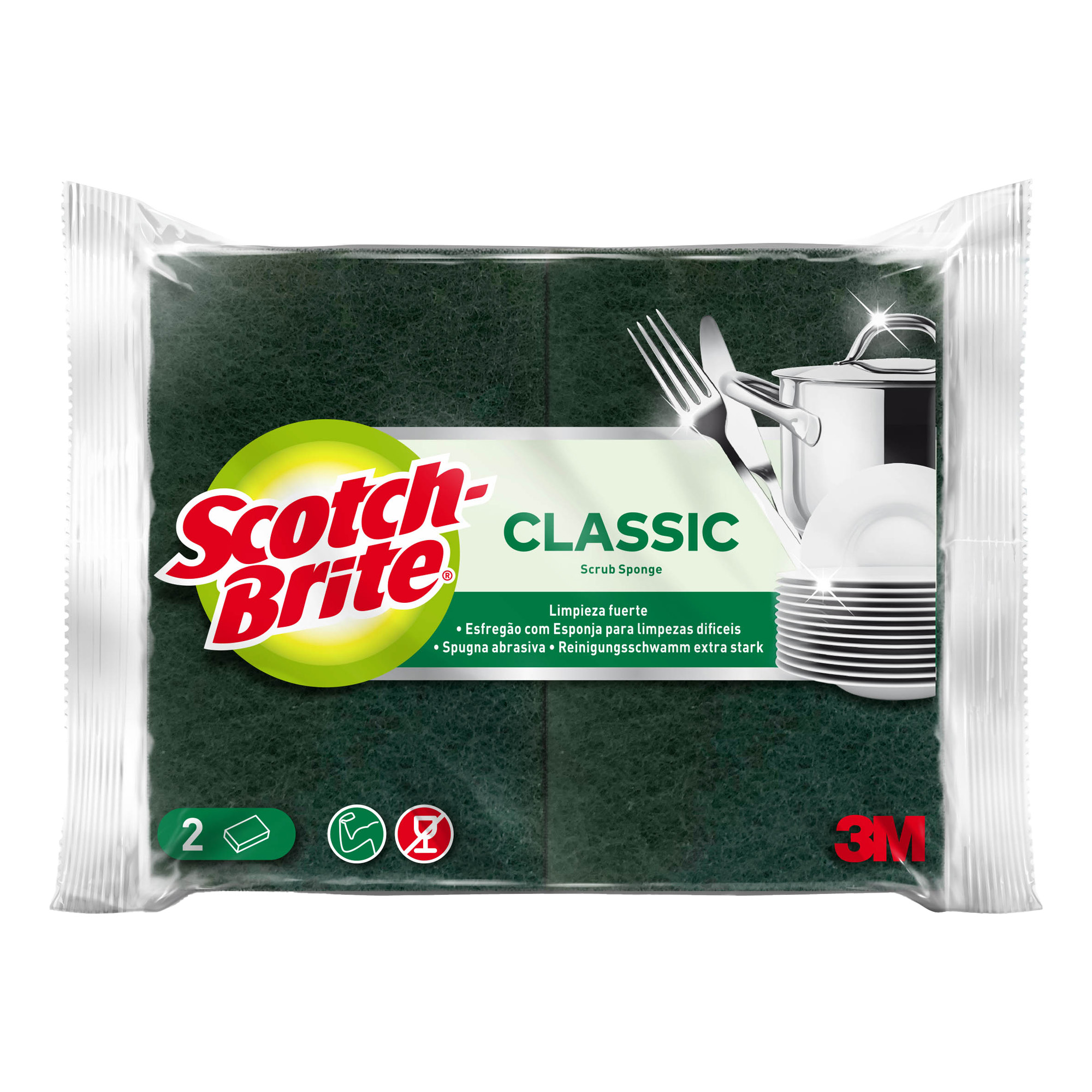 Spugna Classic - 14,2x2,4x11,5 cm - giallo/verde - Scotch-Brite - conf. 2 pezzi