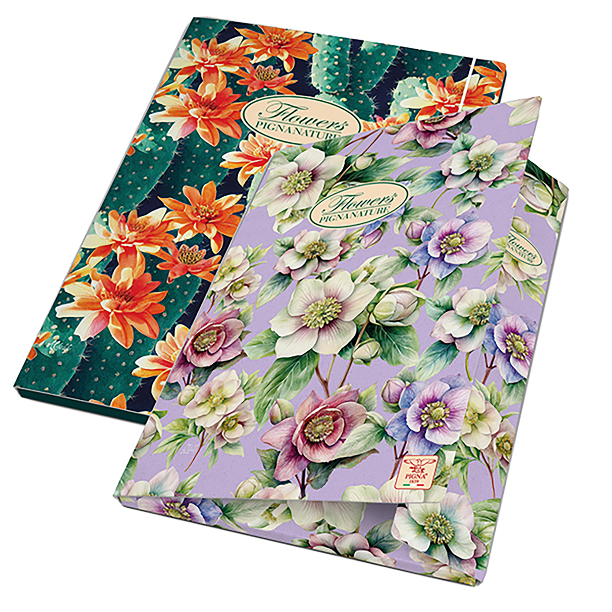 Cartella 3 lembi con elastico Nature Flowers - A4 - dorso piatto - fantasie assortite - Pigna