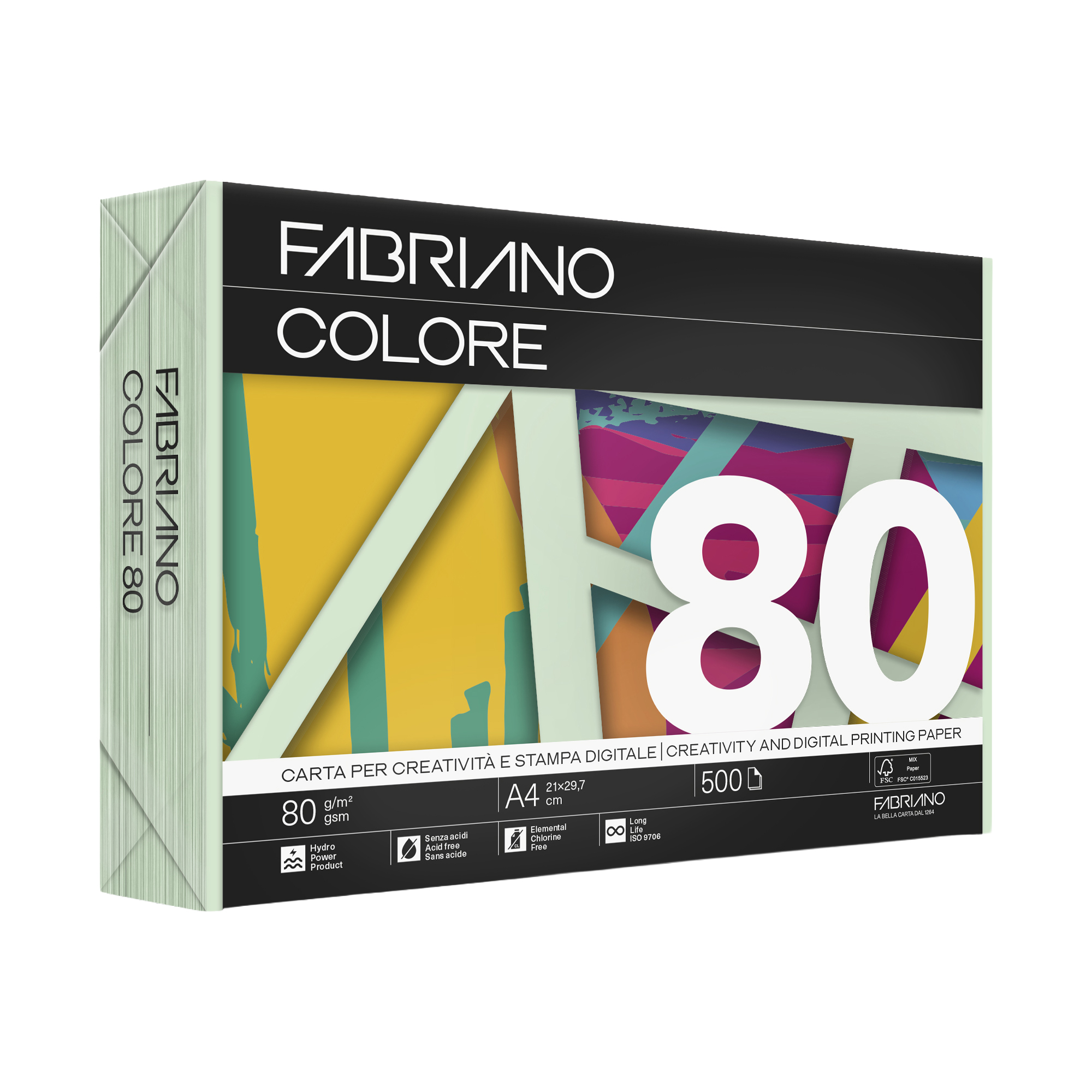 Carta Fabriano Colore - A4 - 80 gr - colori tenui verde chiaro - Fabriano - conf. 500 fogli