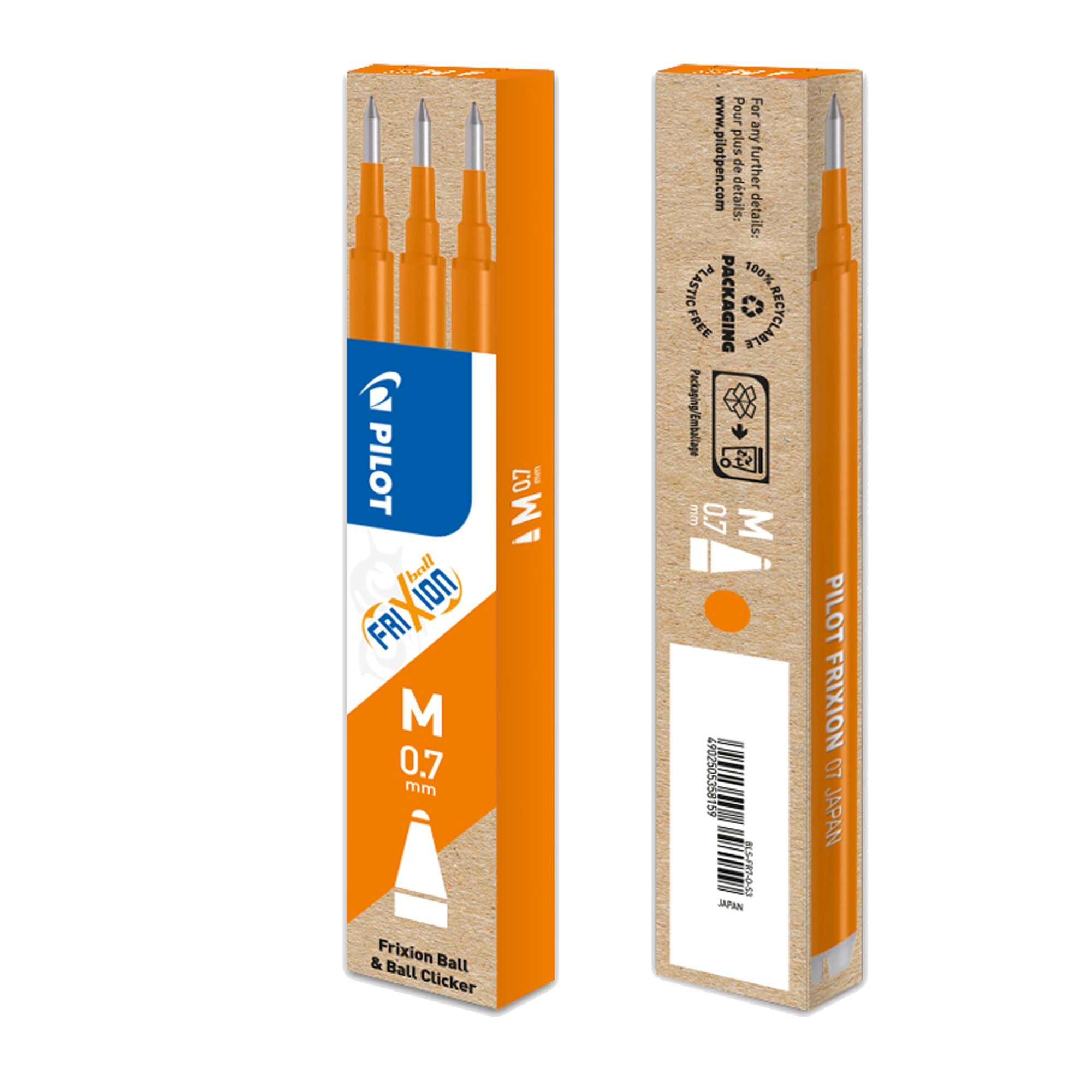 Refill a sfera Frixionball - punta 0,7mm - arancio - Pilot - conf. 3 pezzi