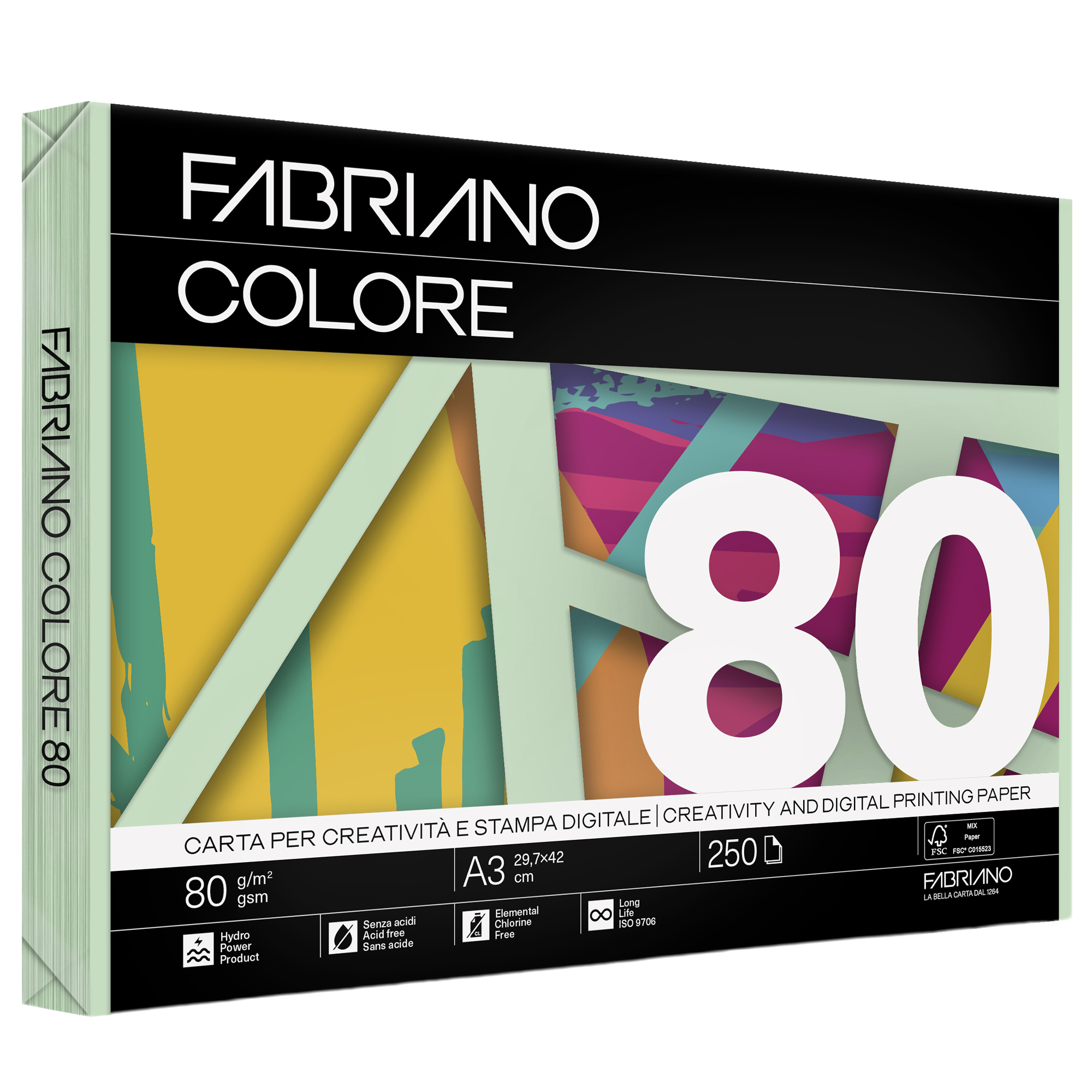 Carta Fabriano Colore - A3 - 80 gr - colori tenui acquamarina - Fabriano - conf. 250 fogli