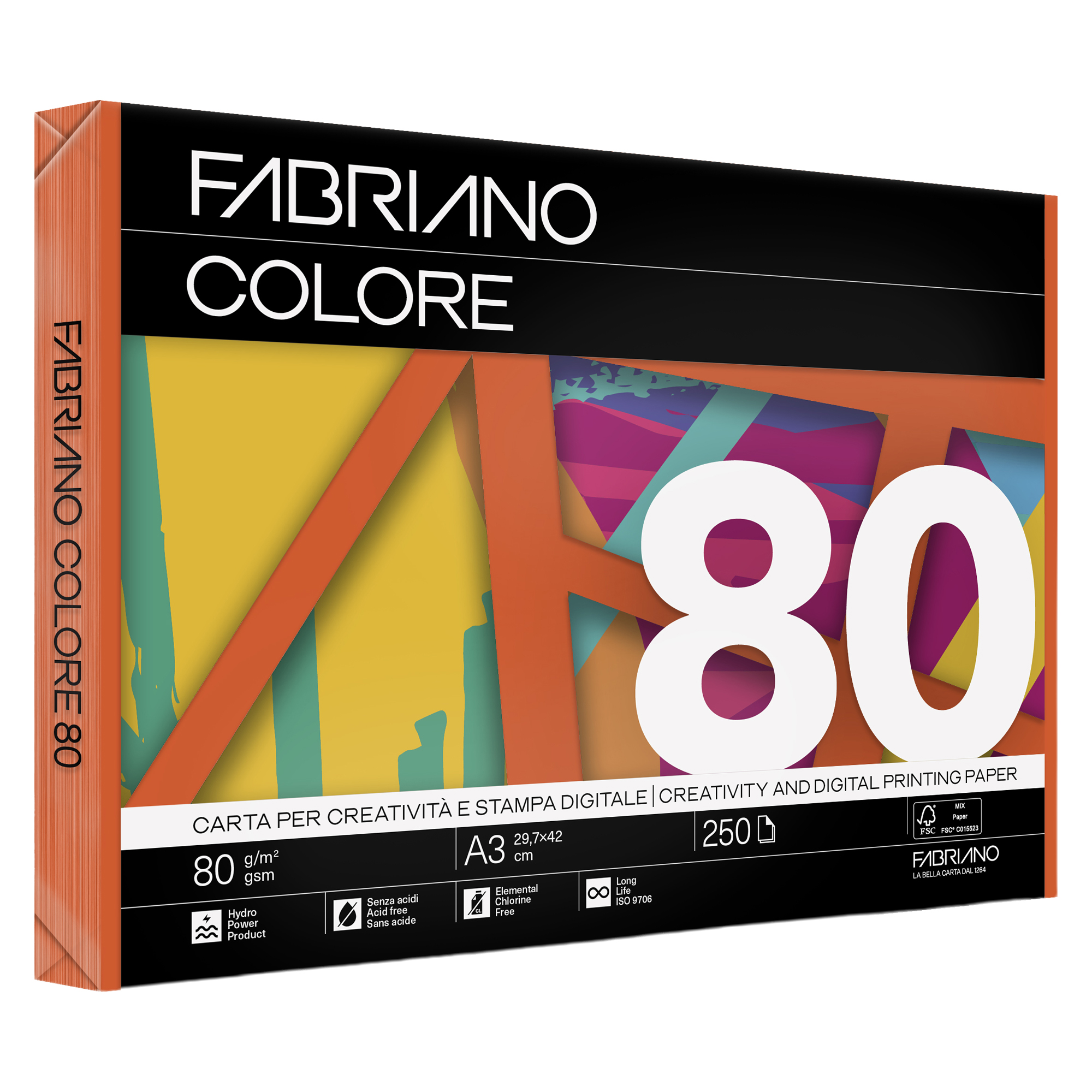 Carta Fabriano Colore - A3 - 80 gr - colori forti aragosta - Fabriano - conf. 250 fogli