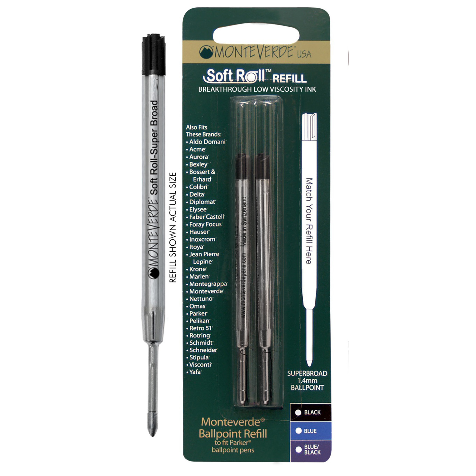 Refill per sfera Parker - punta large - nero - Monteverde - conf. 2 pezzi
