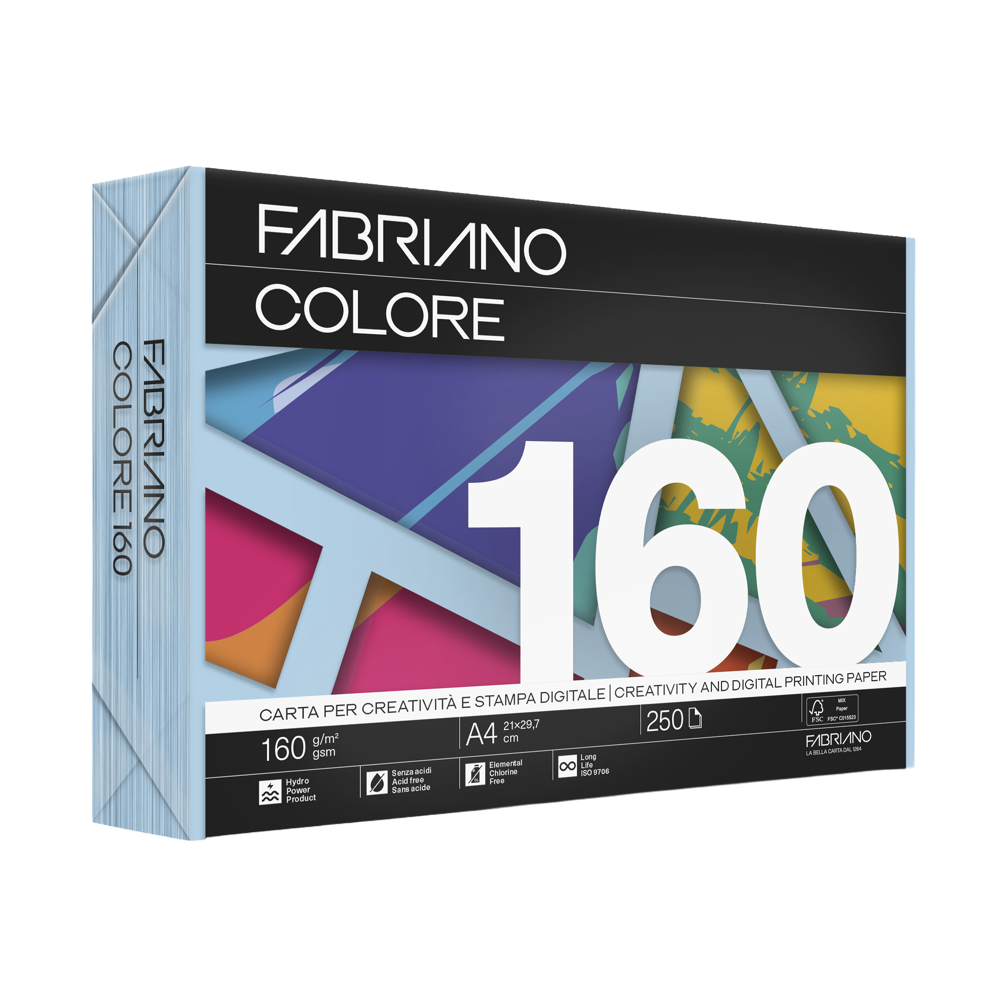 Carta Fabriano Colore - A4 - 160 gr - colori tenui celeste - Fabriano - conf. 250 fogli