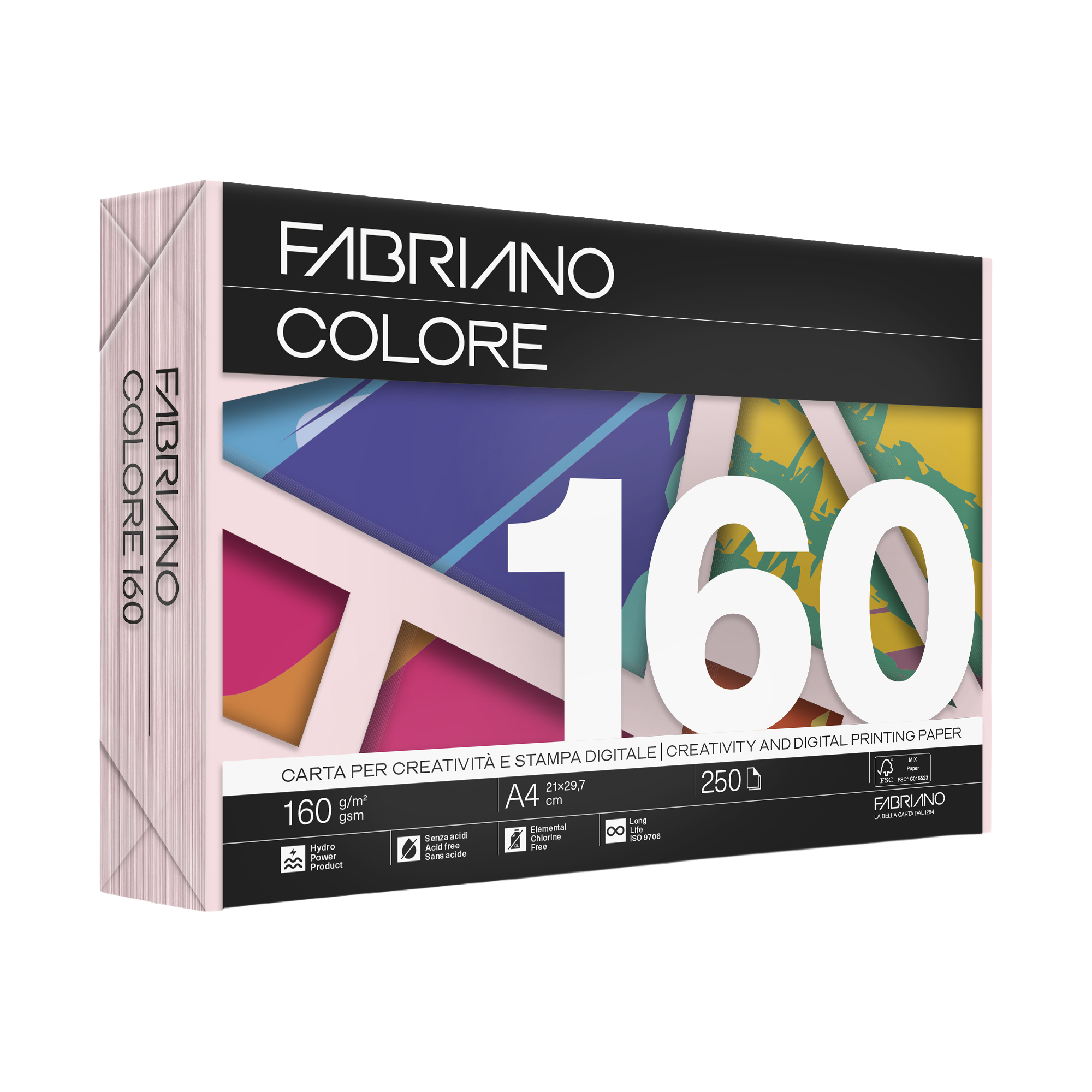 Carta Fabriano Colore - A4 - 160 gr - colori tenui rosa cipria - Fabriano - conf. 250 fogli