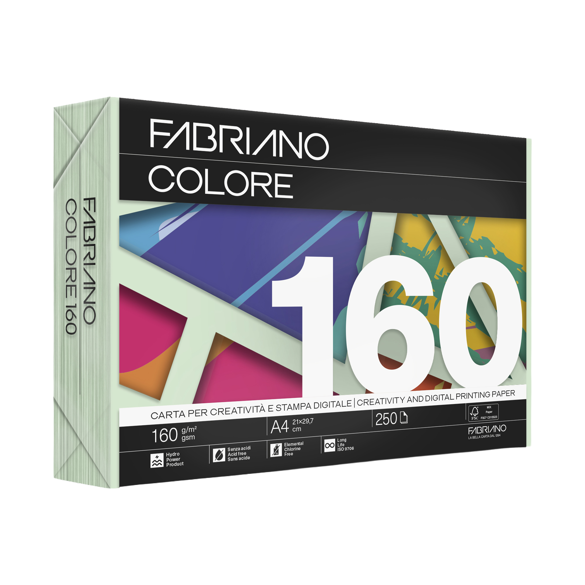 Carta Fabriano Colore - A4 - 160 gr - colori tenui verde chiaro - Fabriano - conf. 250 fogli