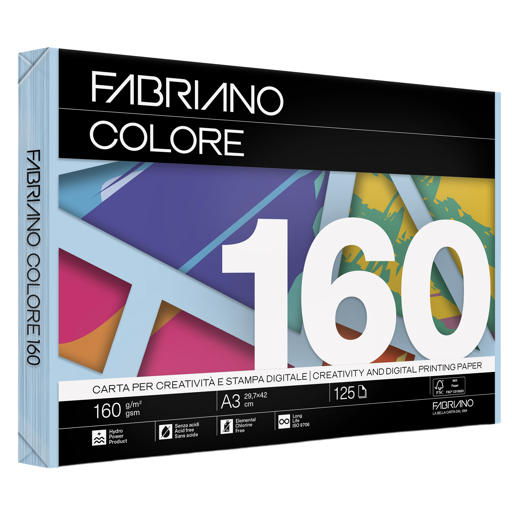 Carta Fabriano Colore - A3 - 160 gr - colori tenui celeste - Fabriano - conf. 125 fogli