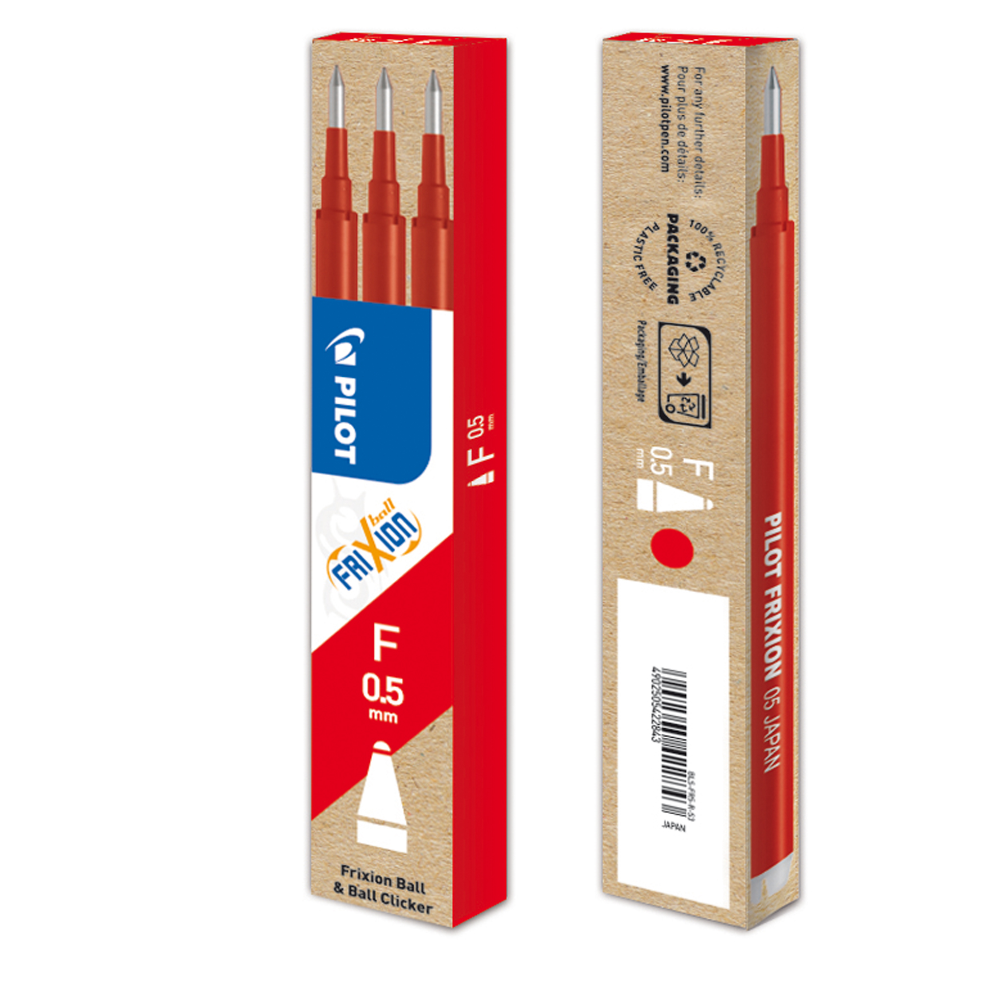 Refill sfera a scatto Frixionball Clicker - punta 0,5mm - rosso - Pilot - conf. 3 pezzi
