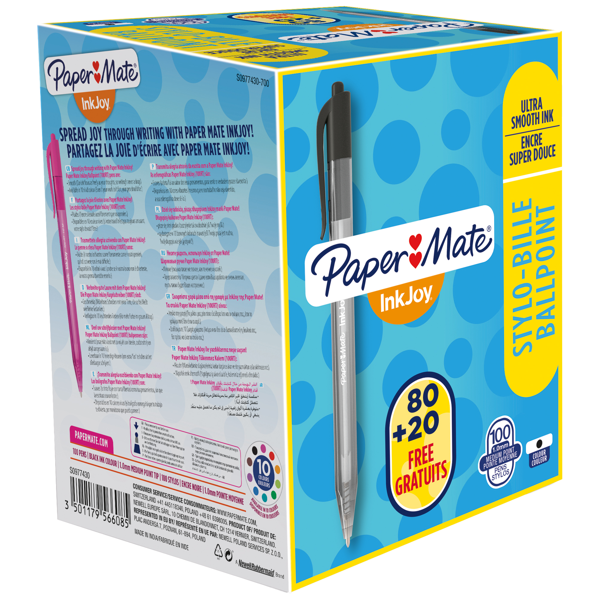 Penna a sfera a scatto Inkjoy 100 RT - punta 1,0mm - nero - Papermate - conf. 80+20 pezzi