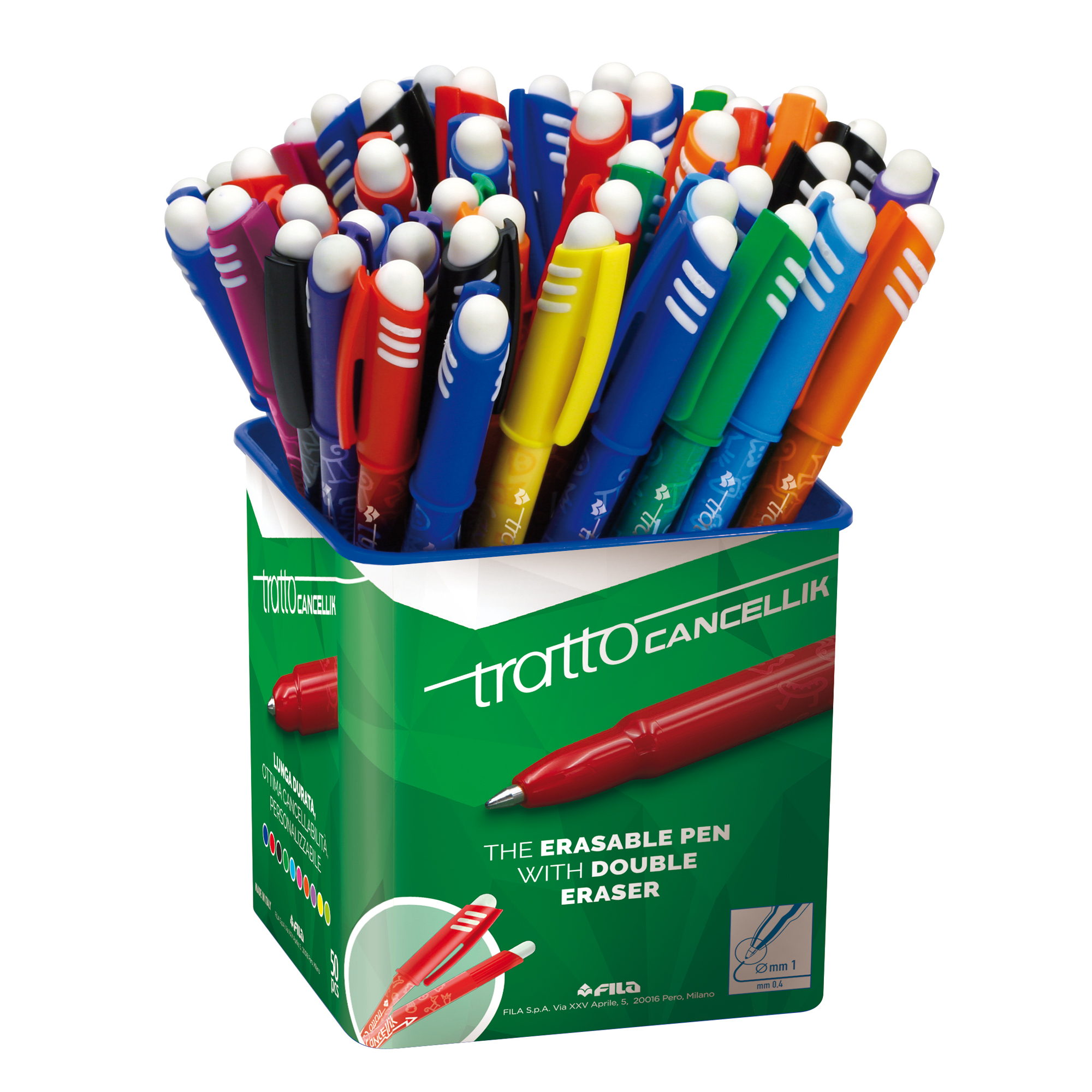 Barattolo Penna a sfera cancellabile Cancellik - punta 1,0mm - colori assortiti - Tratto - conf. 50 pezzi