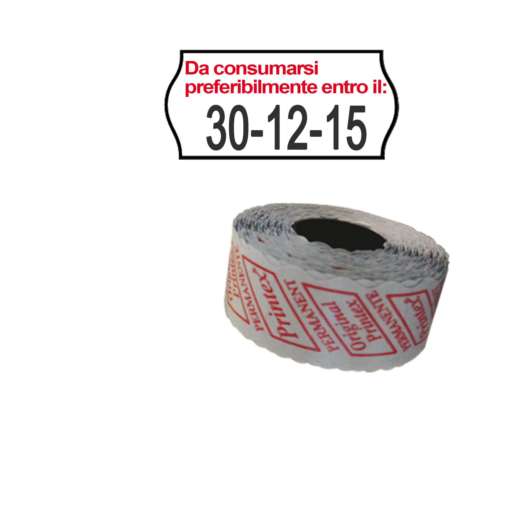 Printex - pack 10 rotoli Rotolo da 1000 etichette a onda per Printex Smart 8/2612 - DA CONSUMARSI… - 26x12 mm - adesivo permanente - bianco -