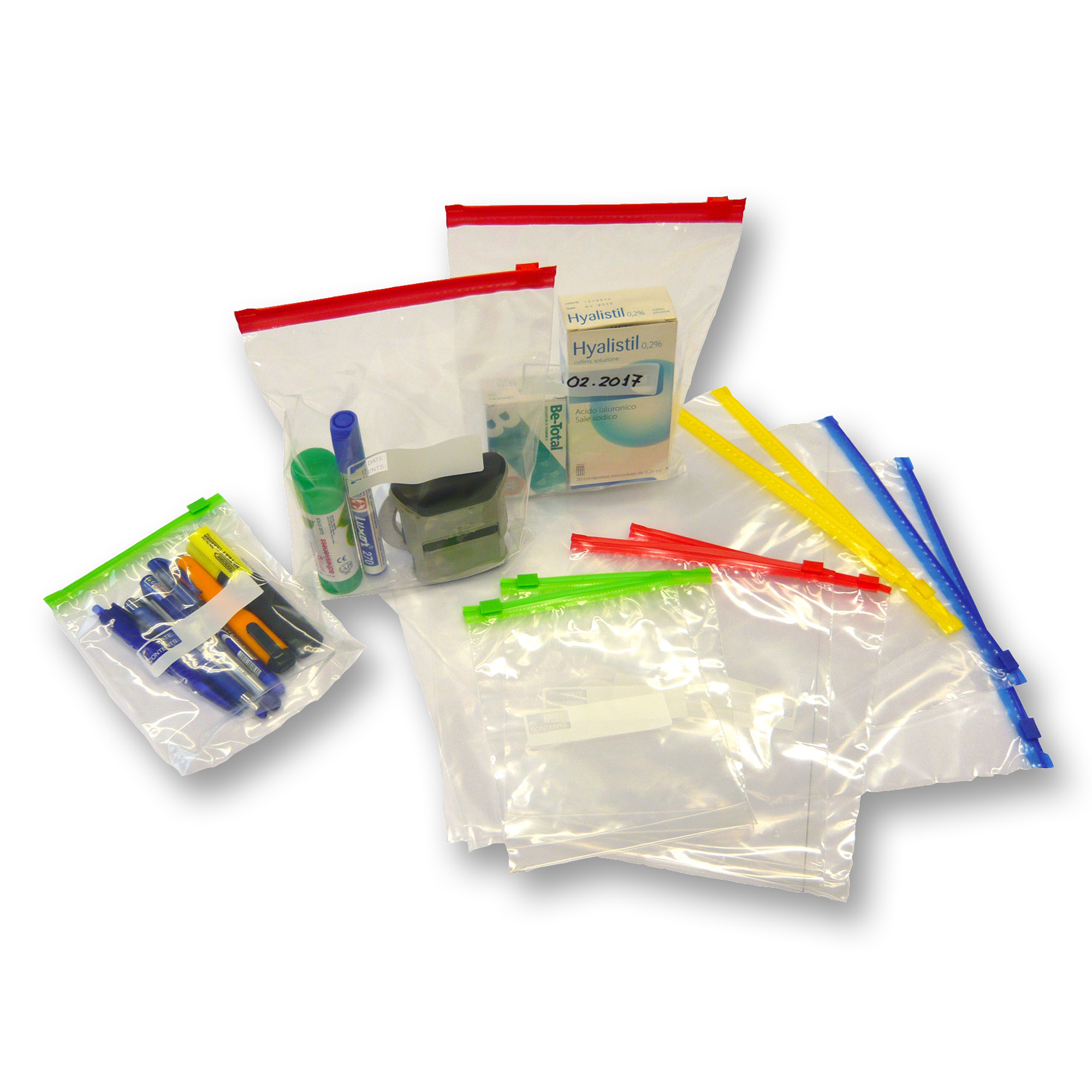 Buste slider - con chiusura zip e cursore - 18 x 22 x 3 cm - 60 micron - LDPE - trasparente/rosso - Viva - conf. 50 pezzi