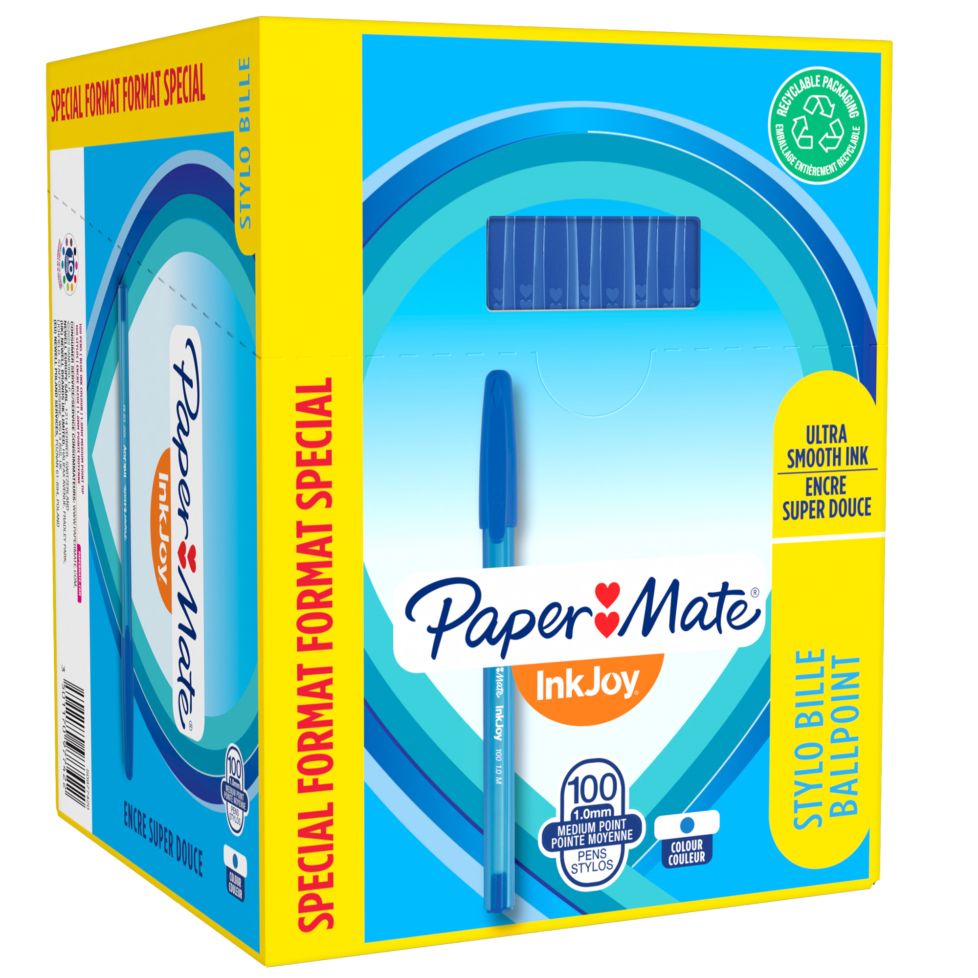 Penna a sfera con cappuccio Inkjoy 100 - punta 1,0mm - blu - Papermate - conf. 80+20 pezzi