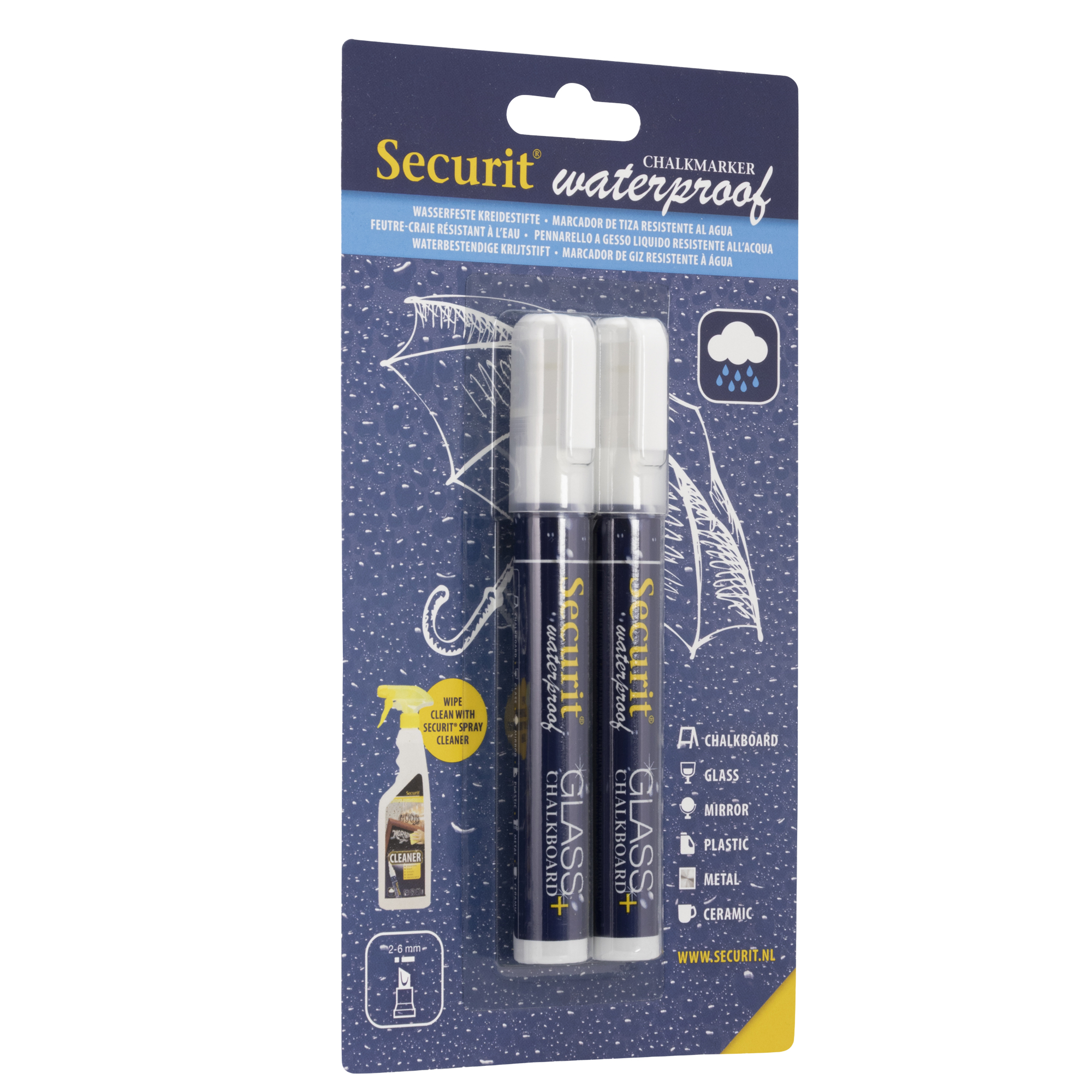 Marcatore a gesso liquido waterproof - punta da 2,00-6,00mm - bianco - Securit - conf. 2 pezzi