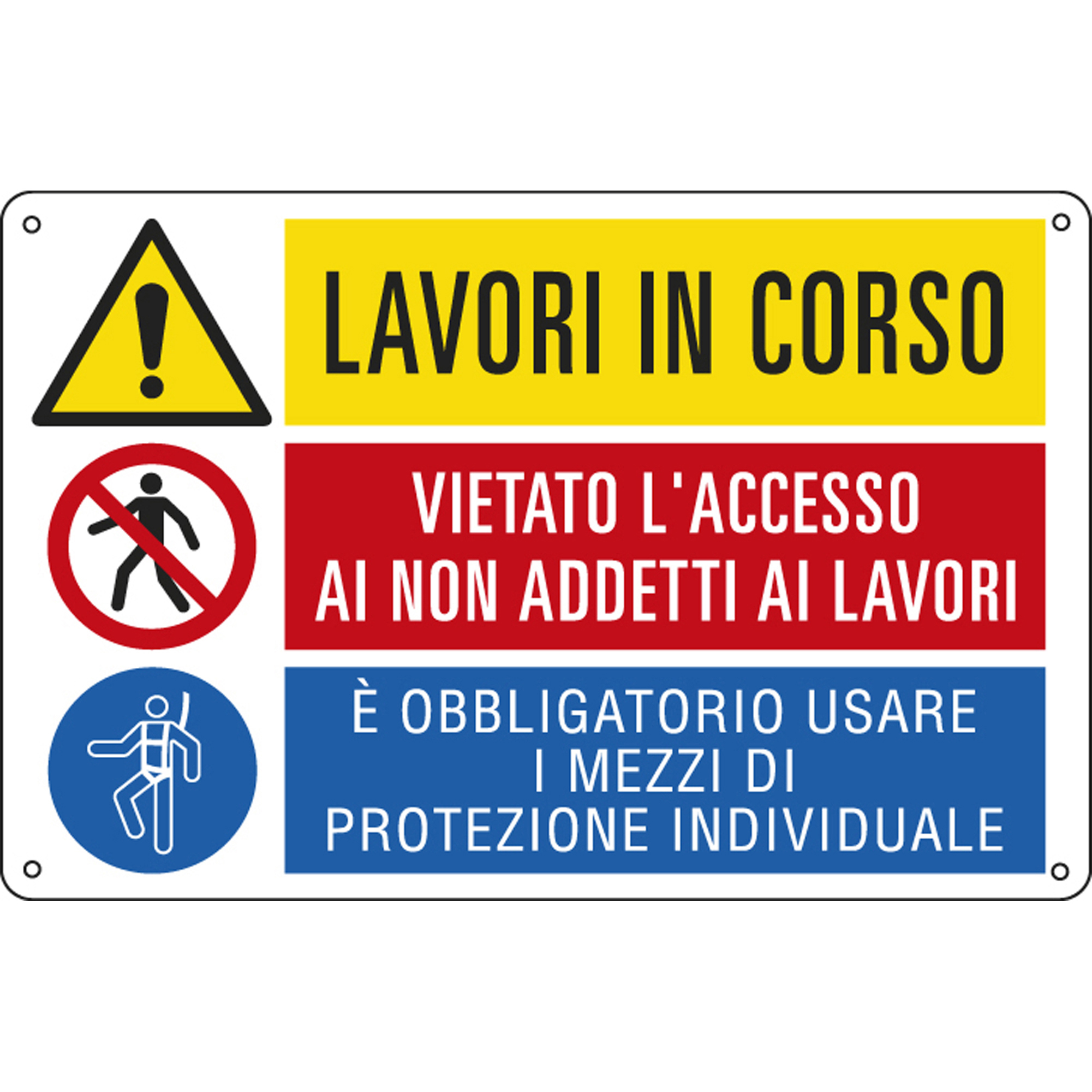 Cartello segnalatore multisimbolo - 50x33,3 cm - LAVORI …