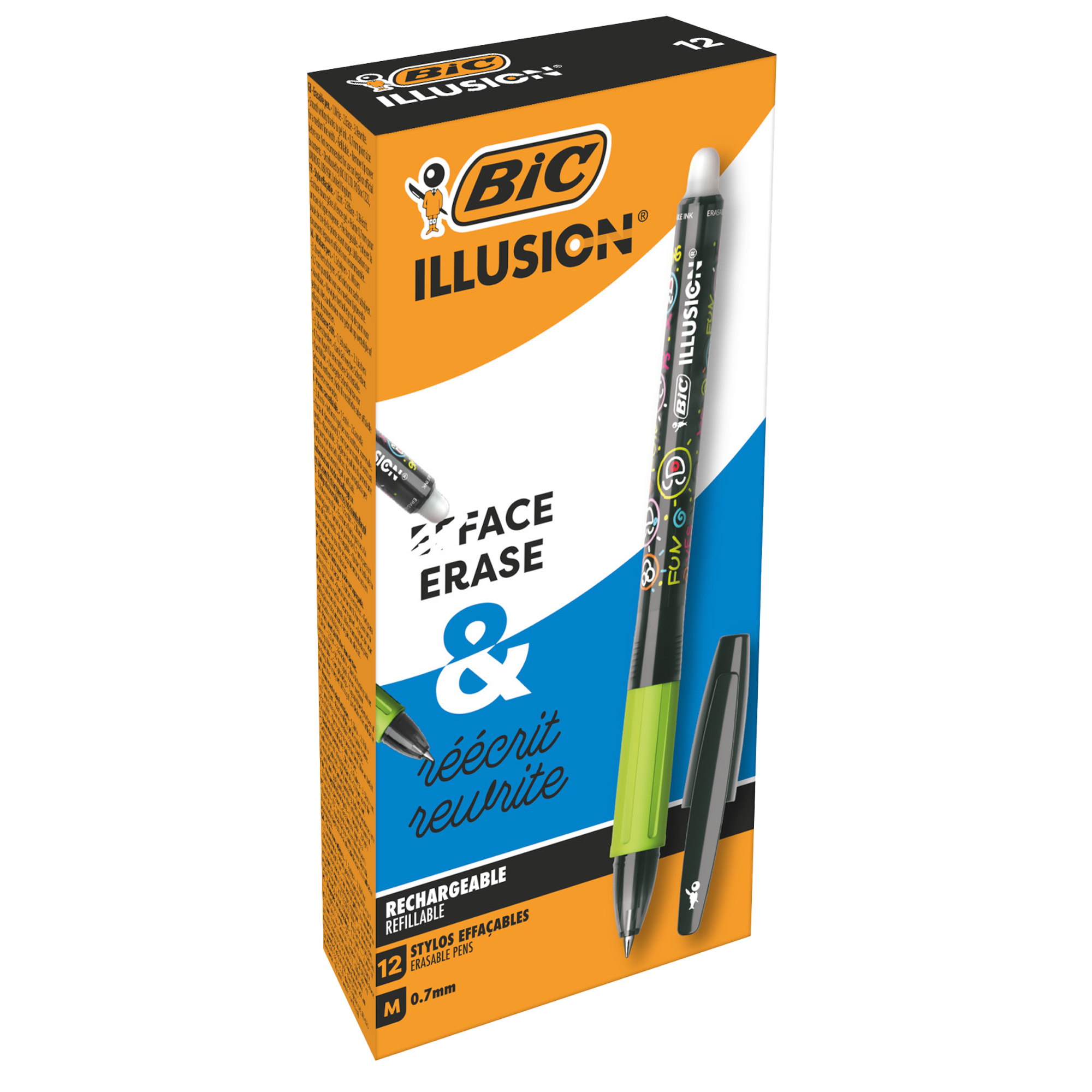Penna sfera Gelocity Illusion - gel cancellabile - punta 0,7 mm - nero - Bic - conf. 12 pezzi