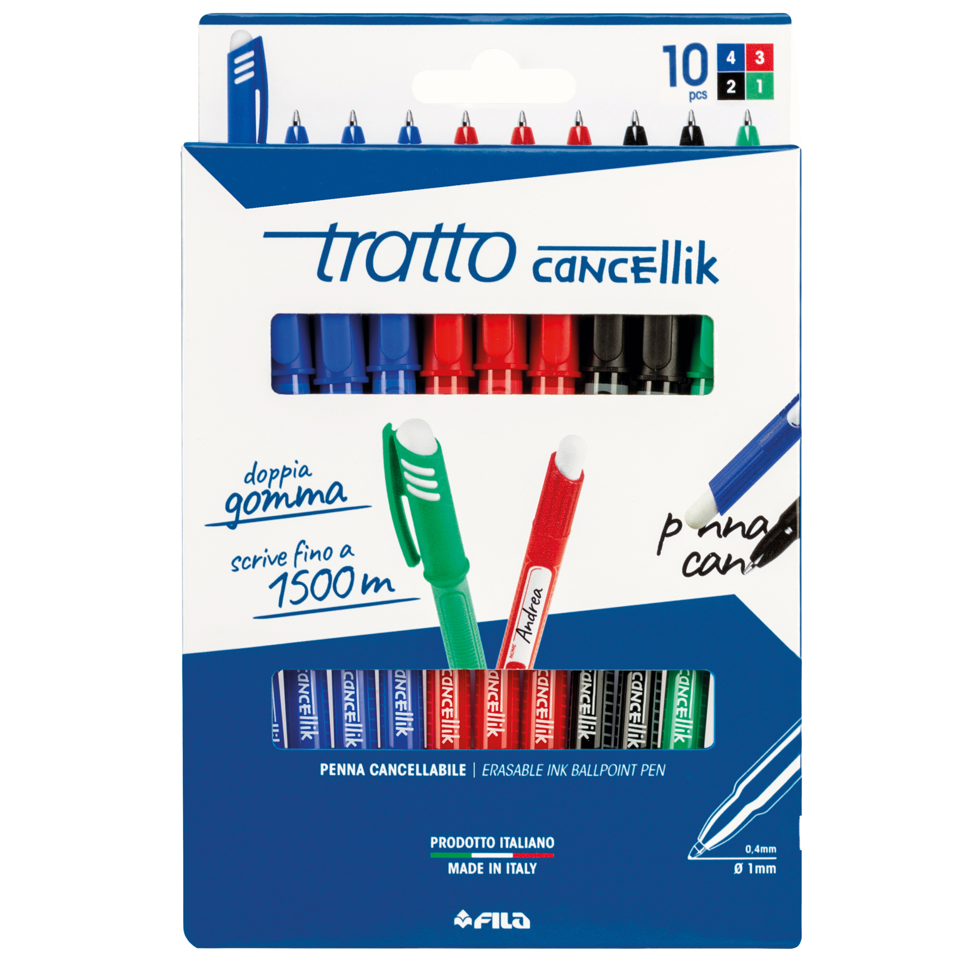 Penna sfera Cancellik- cancellabile - punta 1,0mm - 10 colori assortiti - Tratto - astuccio 10 pezzi