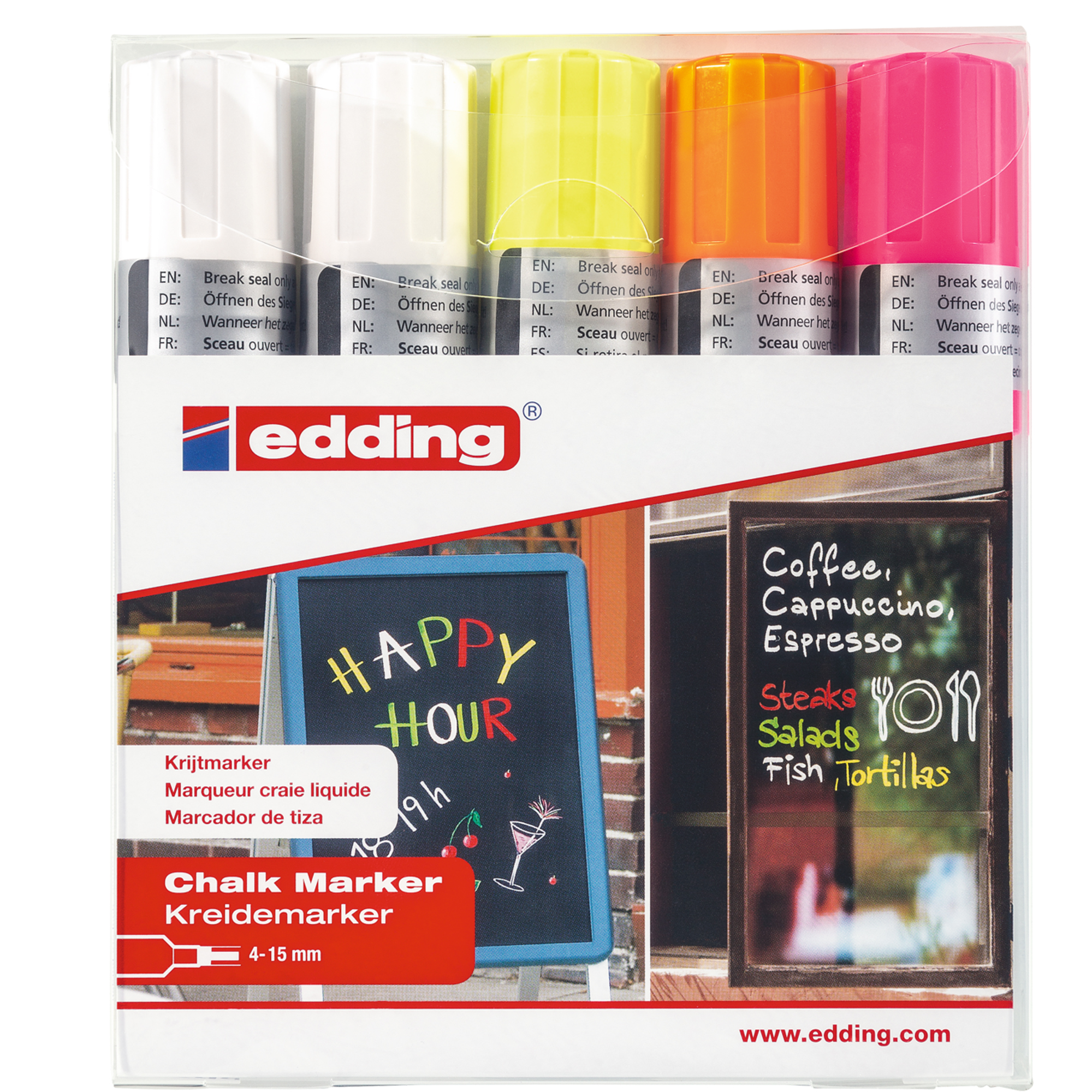 Marcatore a gesso liquido 4090 - punta scalpello - da 4 a 15mm - Edding - astuccio 5 pezzi