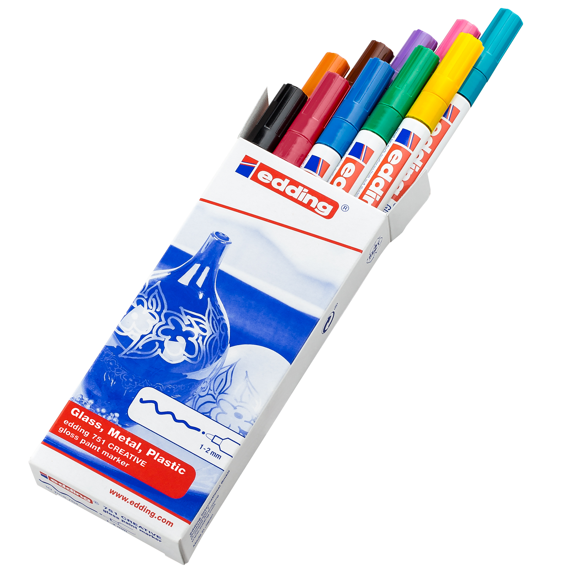 Marcatore permanente a vernice 751 - punta tonda fine - da 1 a 2 mm - Edding - astuccio 10 pezzi